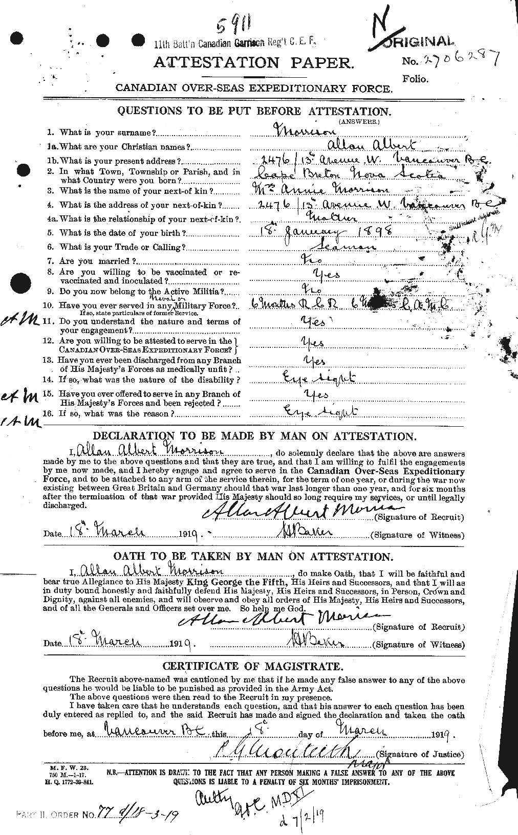 Personnel Records of the First World War - CEF 511019a