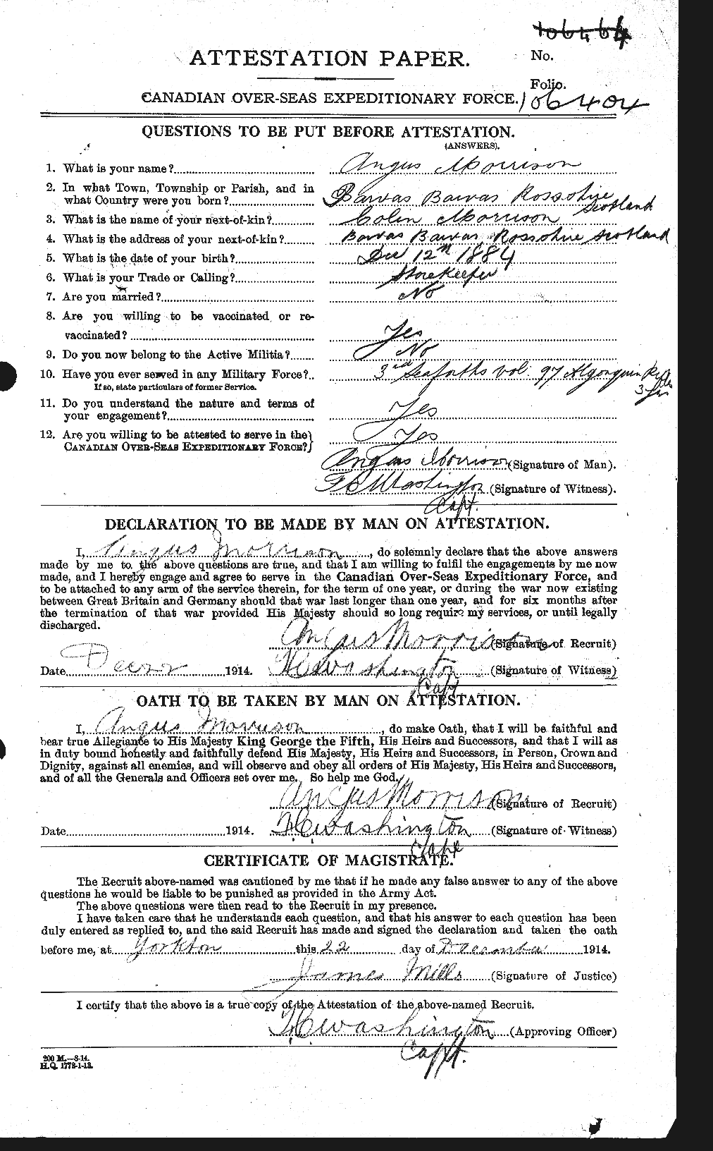 Dossiers du Personnel de la Première Guerre mondiale - CEC 511035a