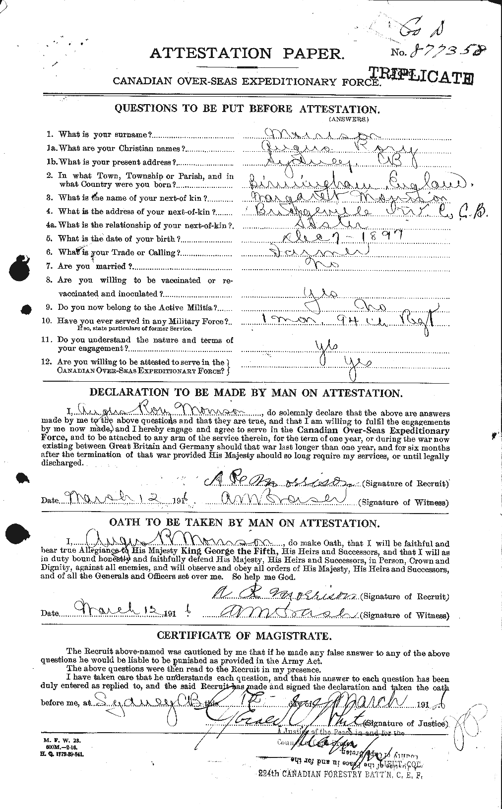 Dossiers du Personnel de la Première Guerre mondiale - CEC 511055a