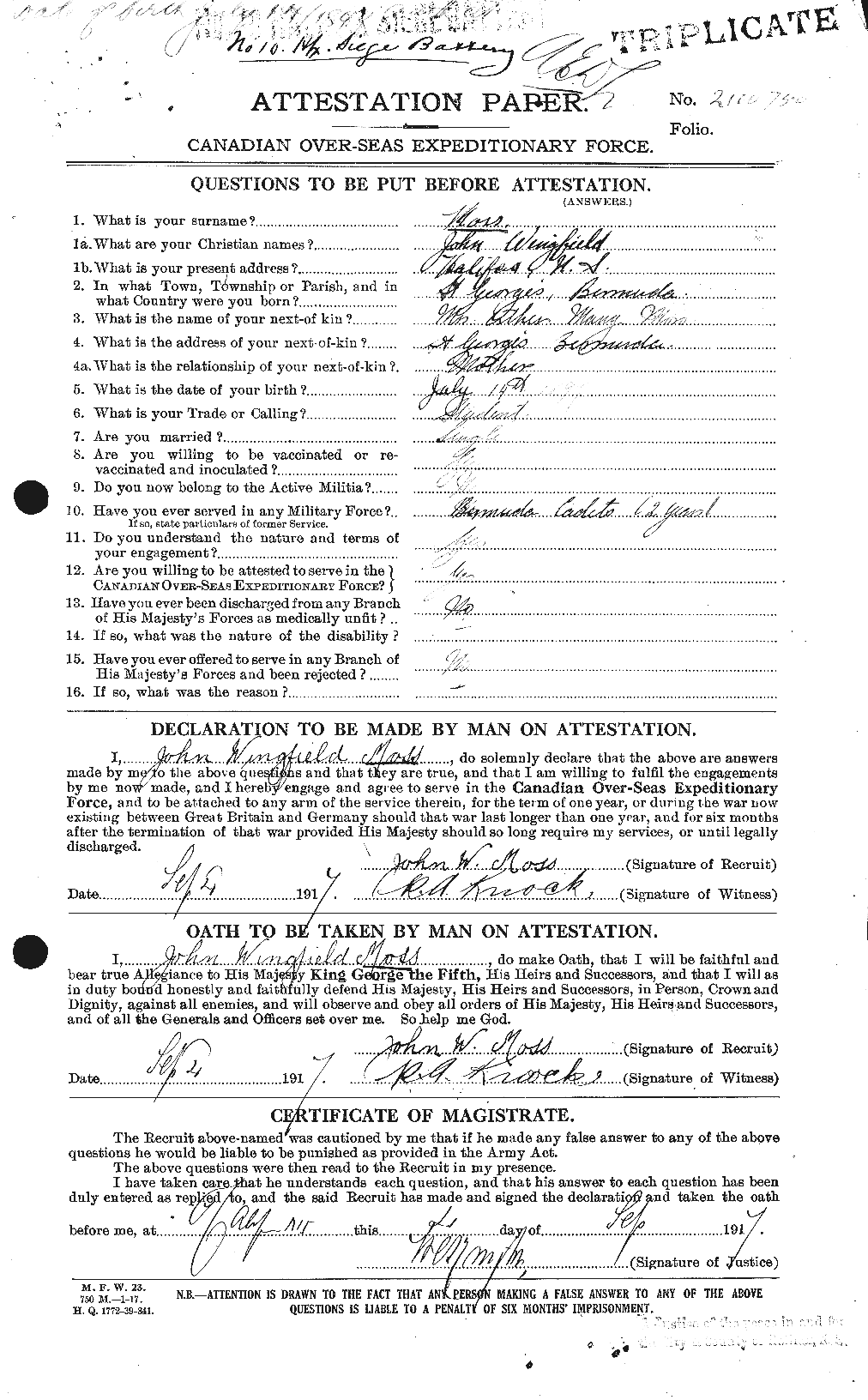 Dossiers du Personnel de la Première Guerre mondiale - CEC 512033a