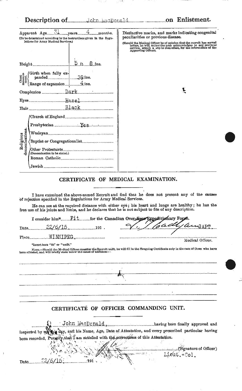 Dossiers du Personnel de la Première Guerre mondiale - CEC 532364b