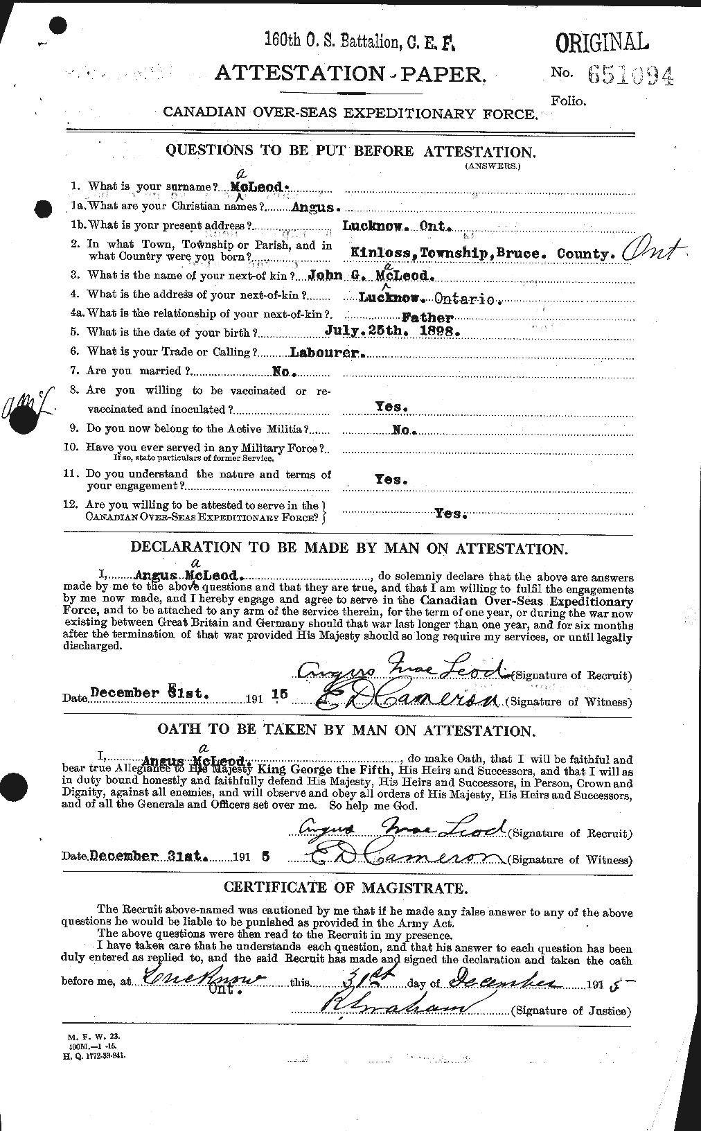 Personnel Records of the First World War - CEF 537838a