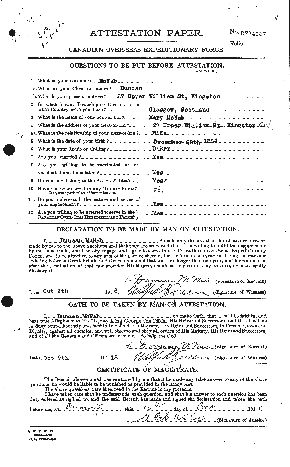Dossiers du Personnel de la Première Guerre mondiale - CEC 539539a