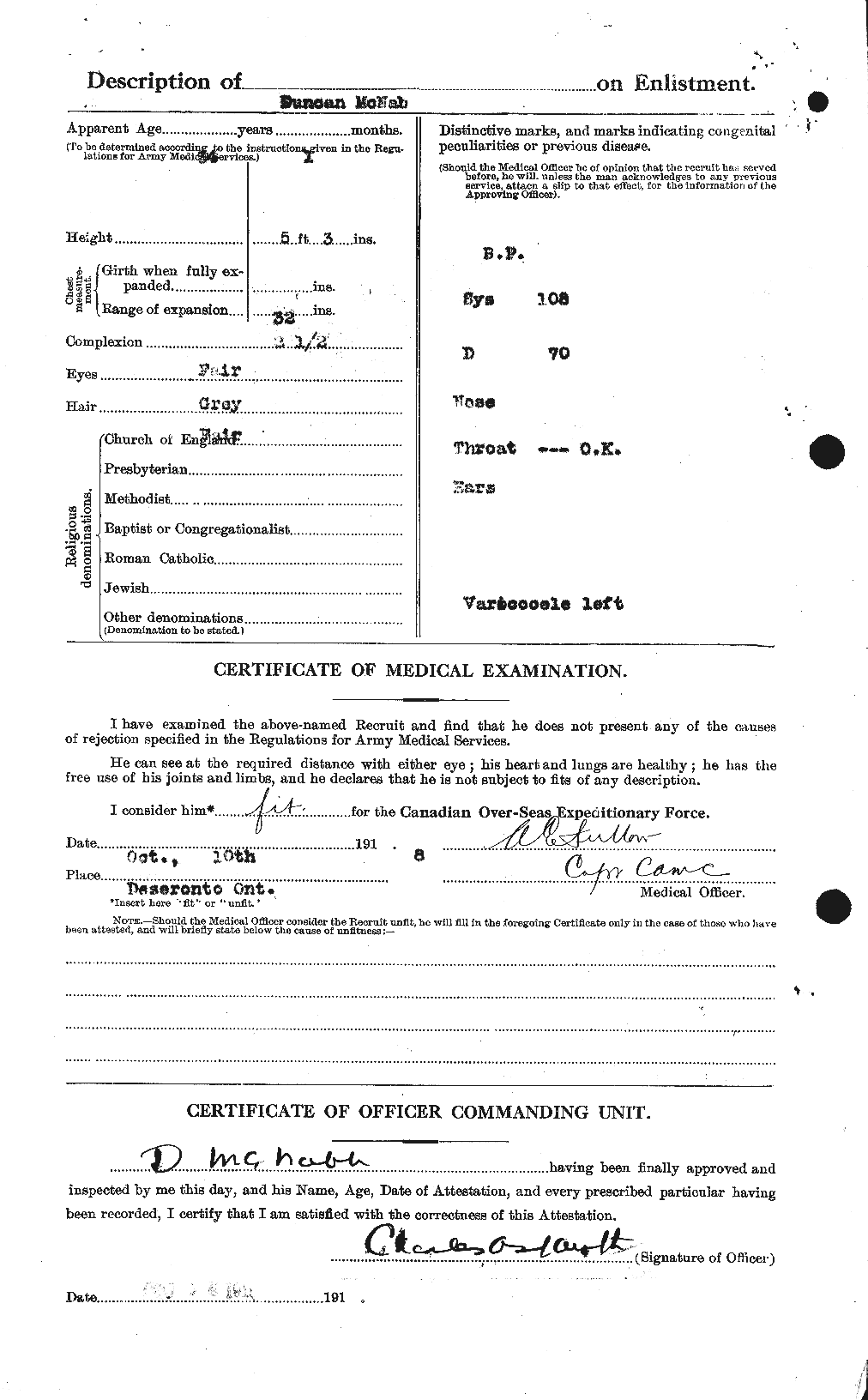 Dossiers du Personnel de la Première Guerre mondiale - CEC 539539b