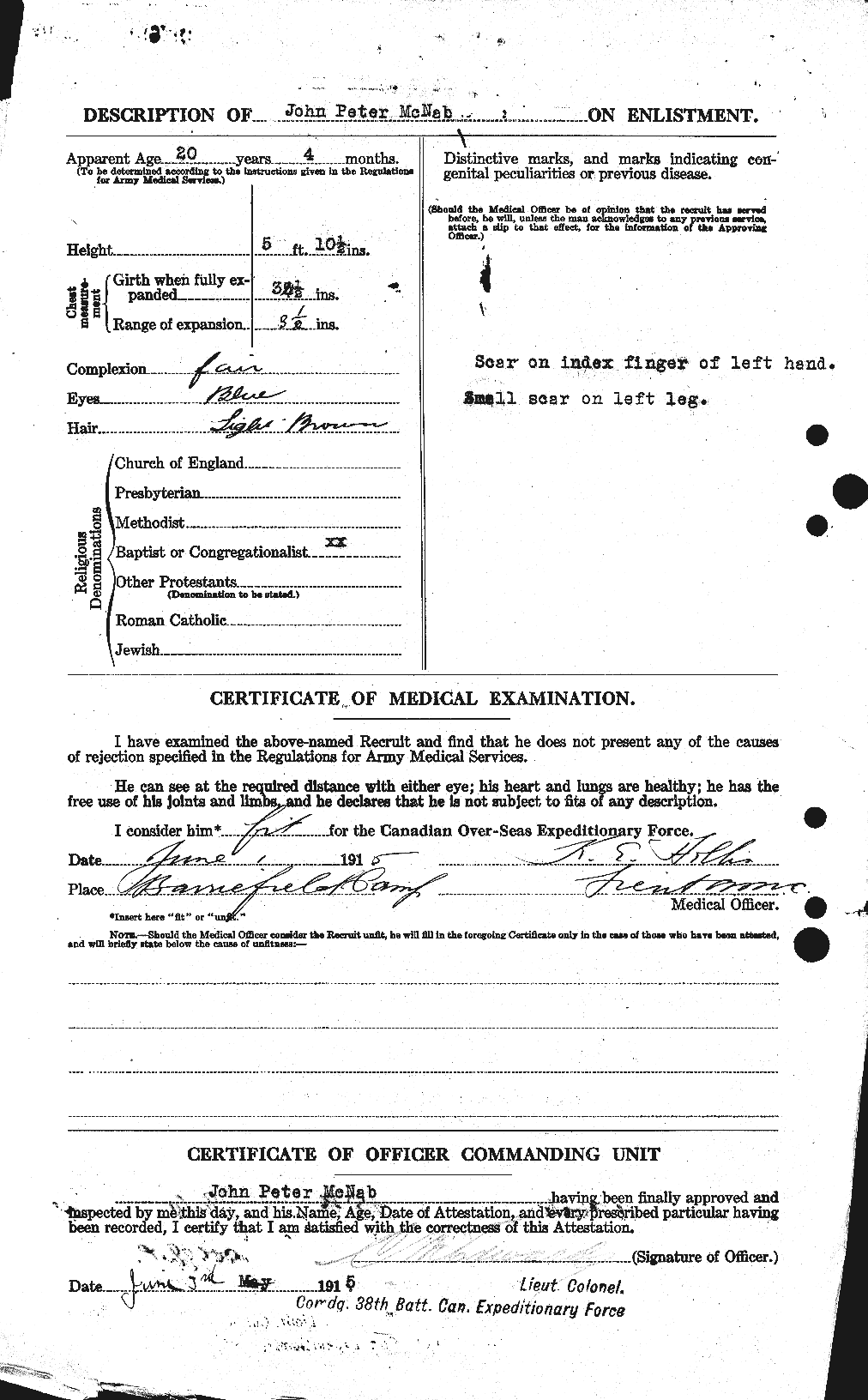 Dossiers du Personnel de la Première Guerre mondiale - CEC 539574b