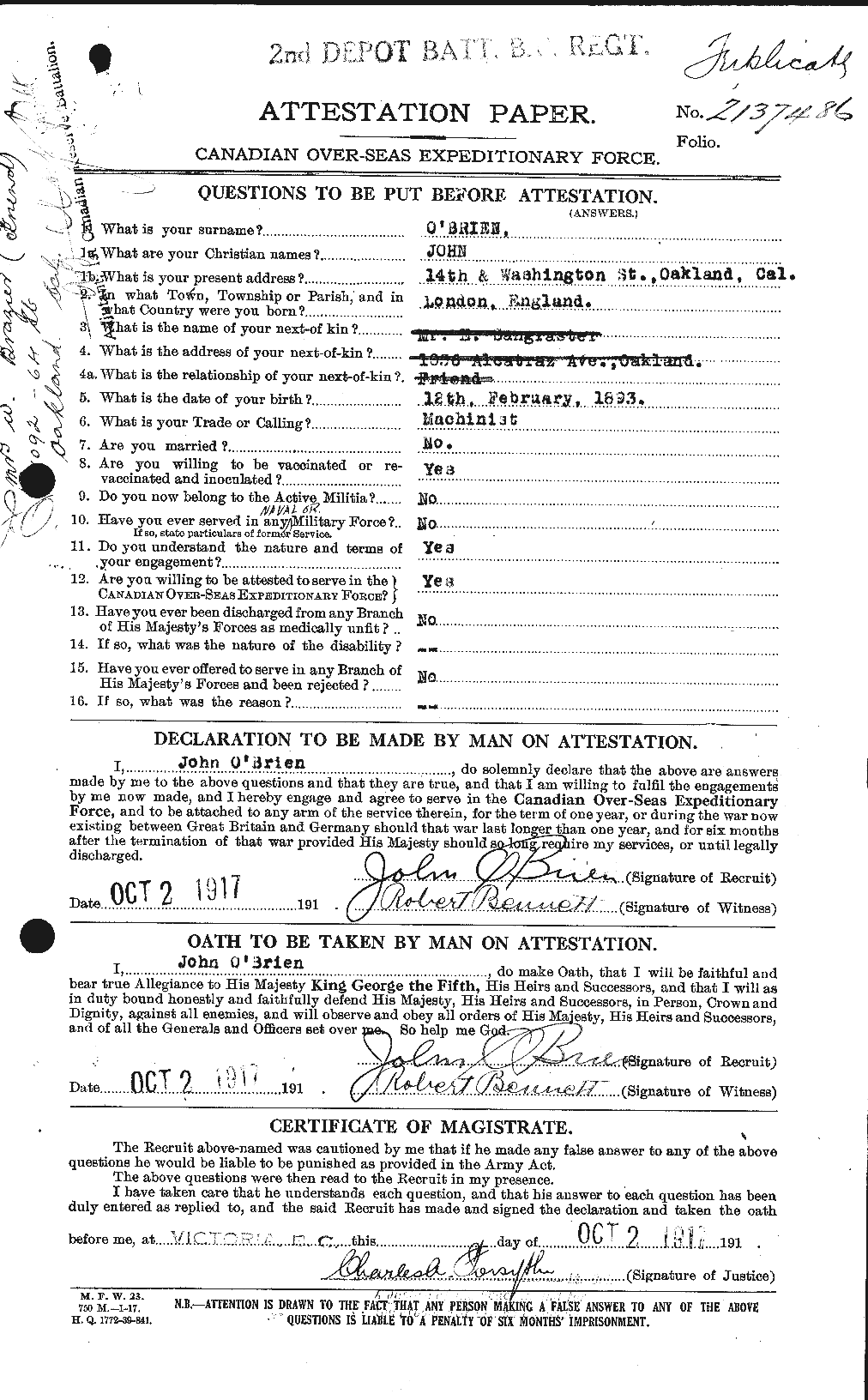 Dossiers du Personnel de la Première Guerre mondiale - CEC 554151a