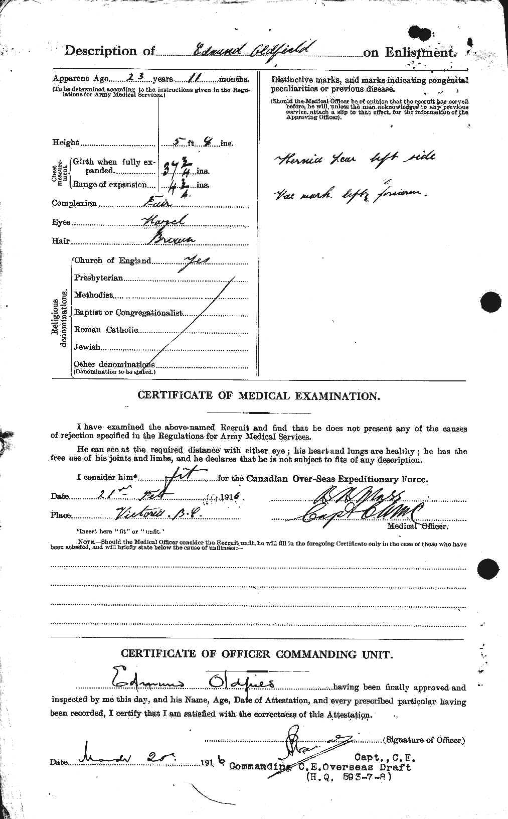 Dossiers du Personnel de la Première Guerre mondiale - CEC 556935b