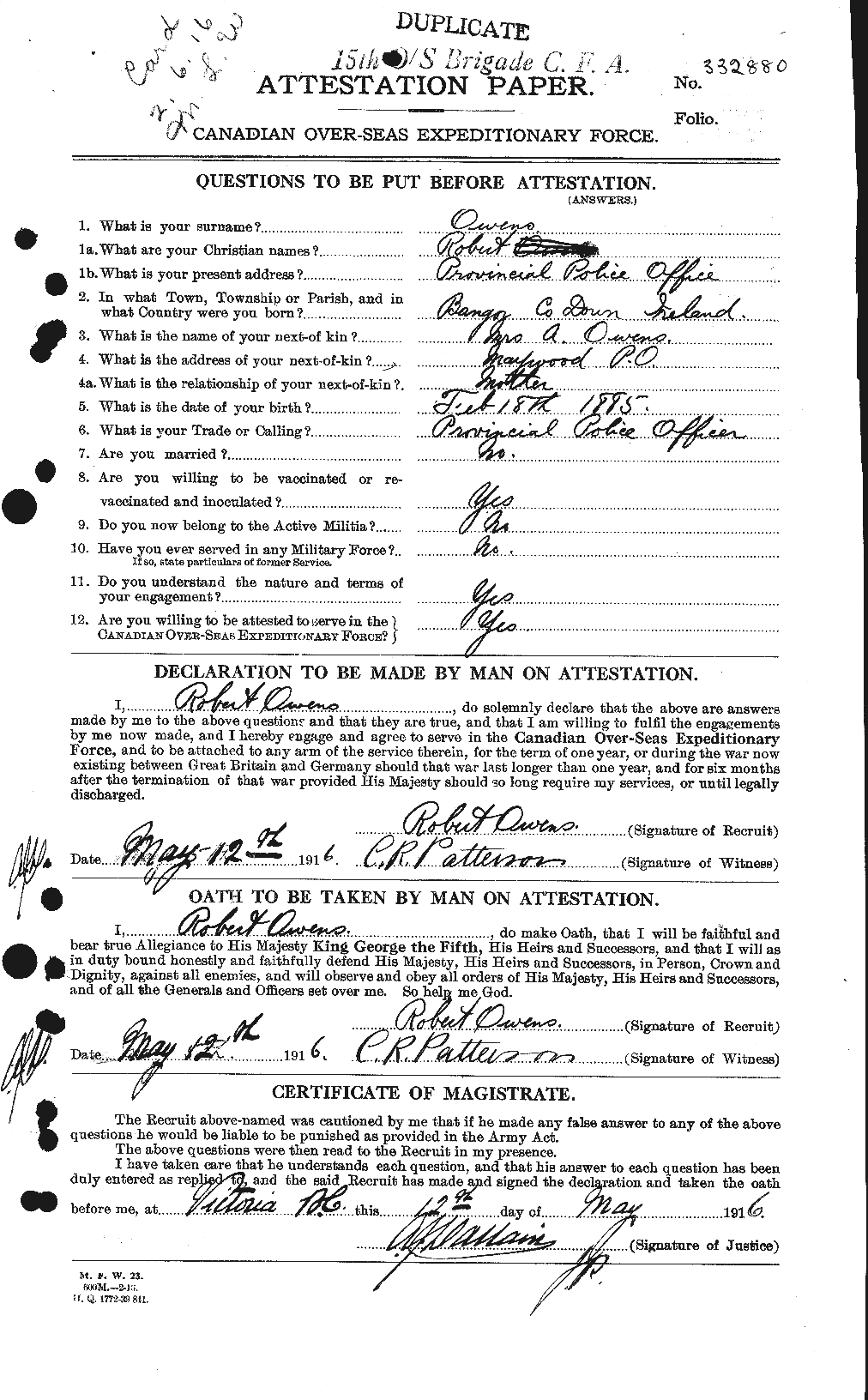 Dossiers du Personnel de la Première Guerre mondiale - CEC 561514a