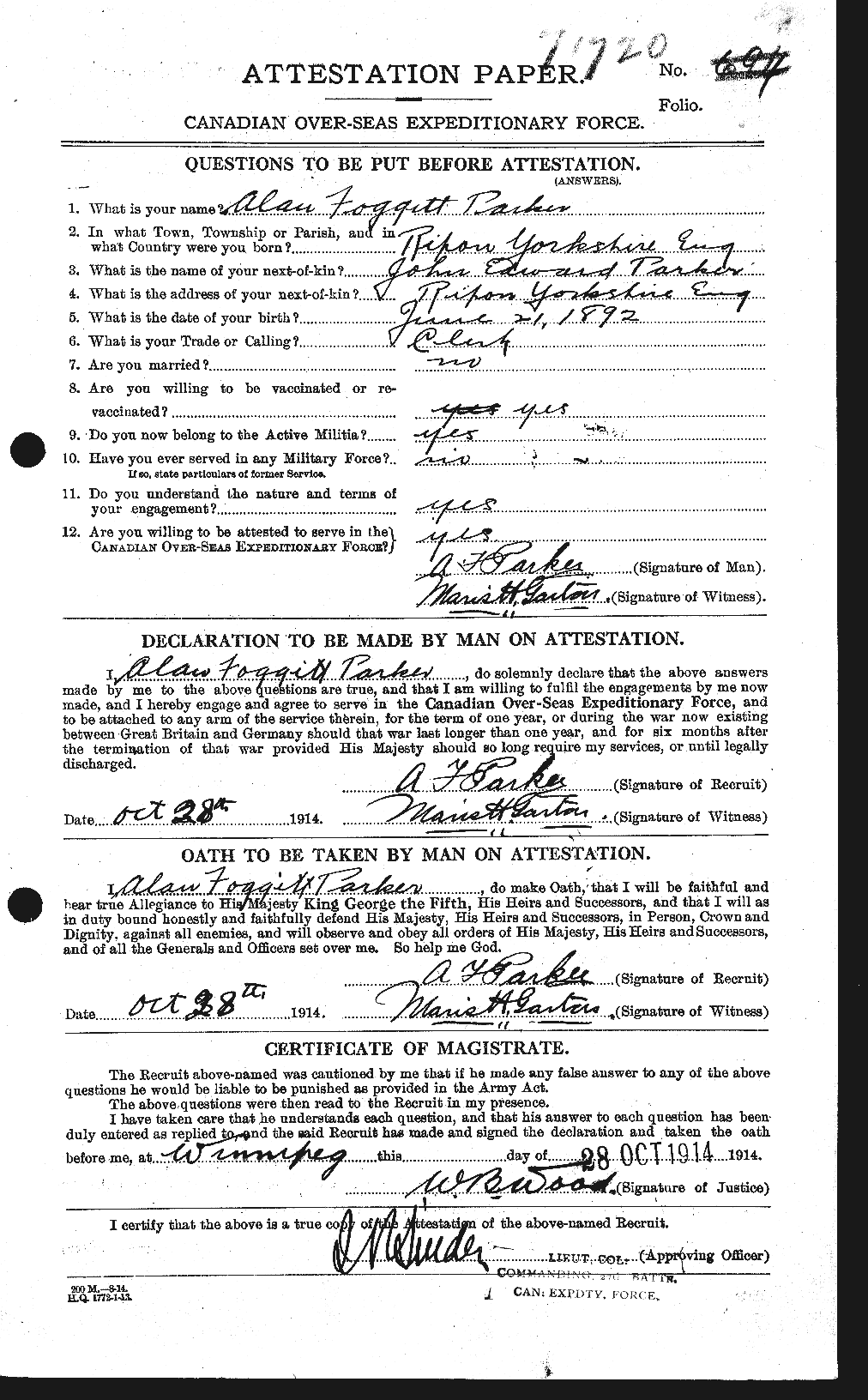 Personnel Records of the First World War - CEF 564956a