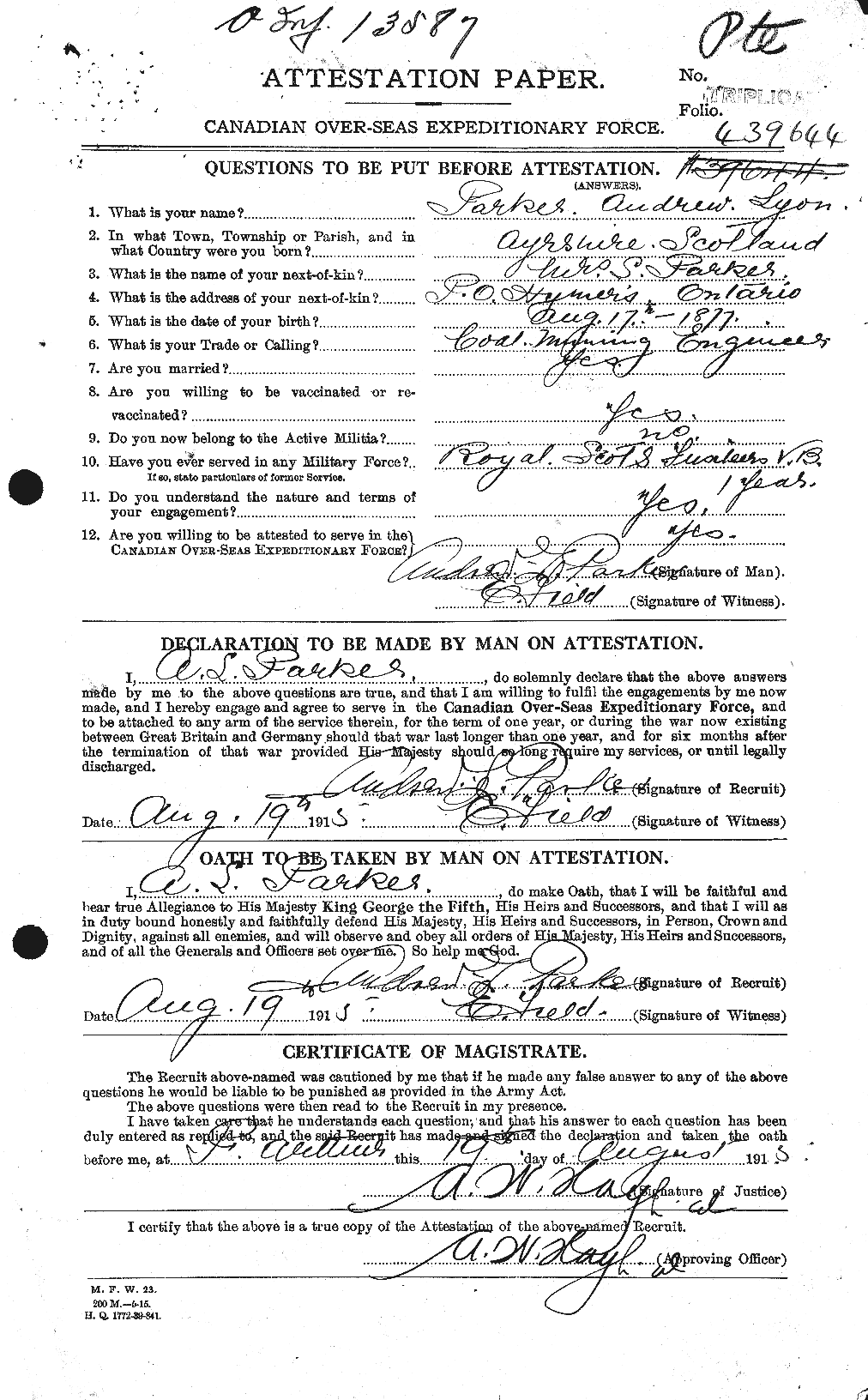 Personnel Records of the First World War - CEF 564998a