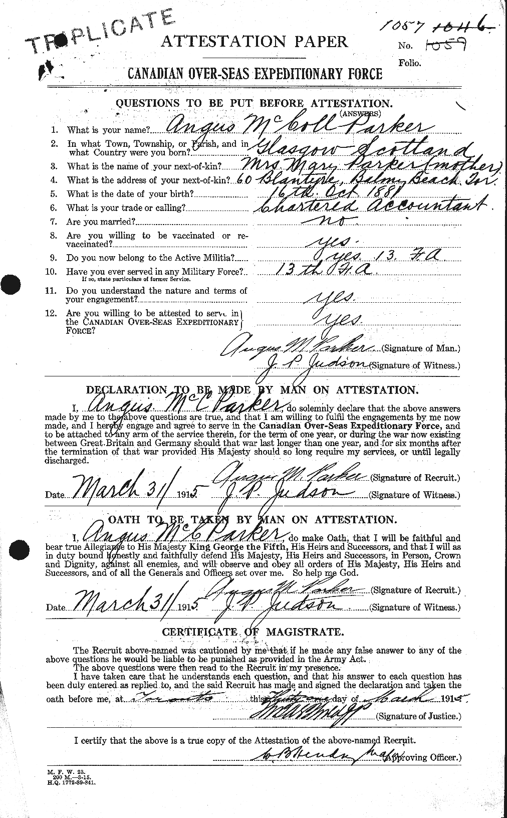 Personnel Records of the First World War - CEF 564999a