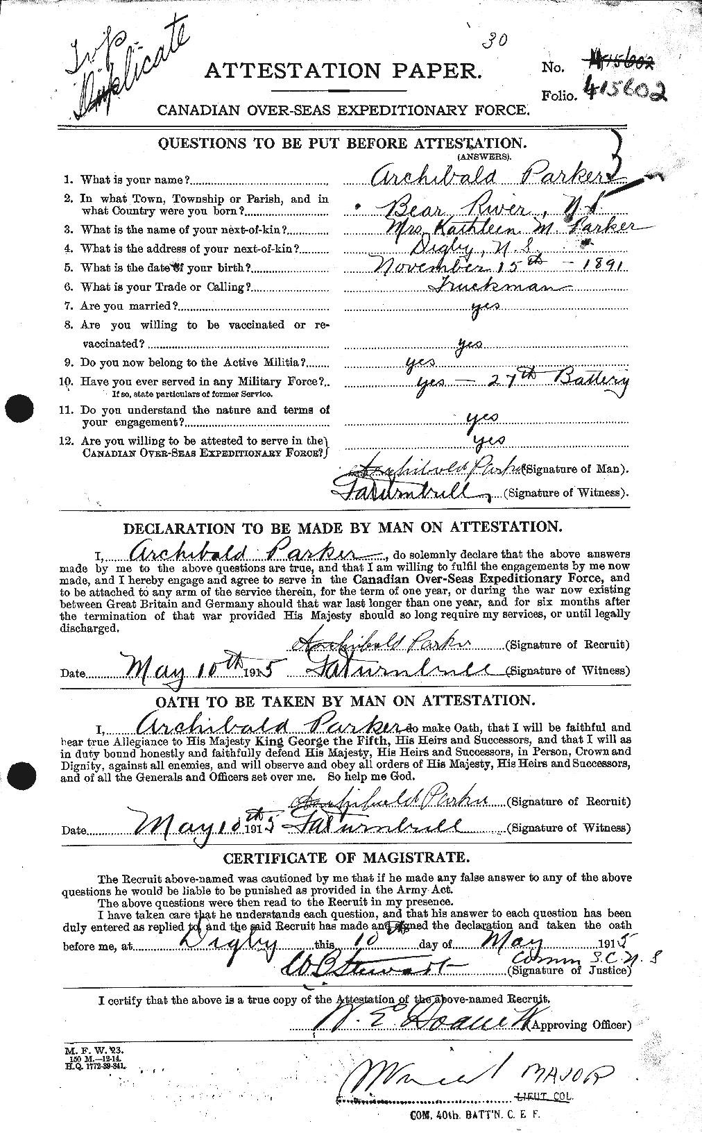 Personnel Records of the First World War - CEF 565002a