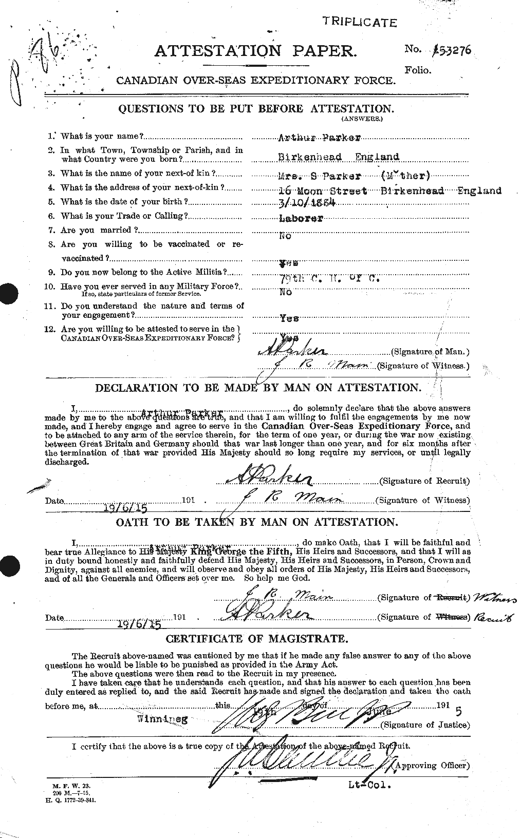 Personnel Records of the First World War - CEF 565015a