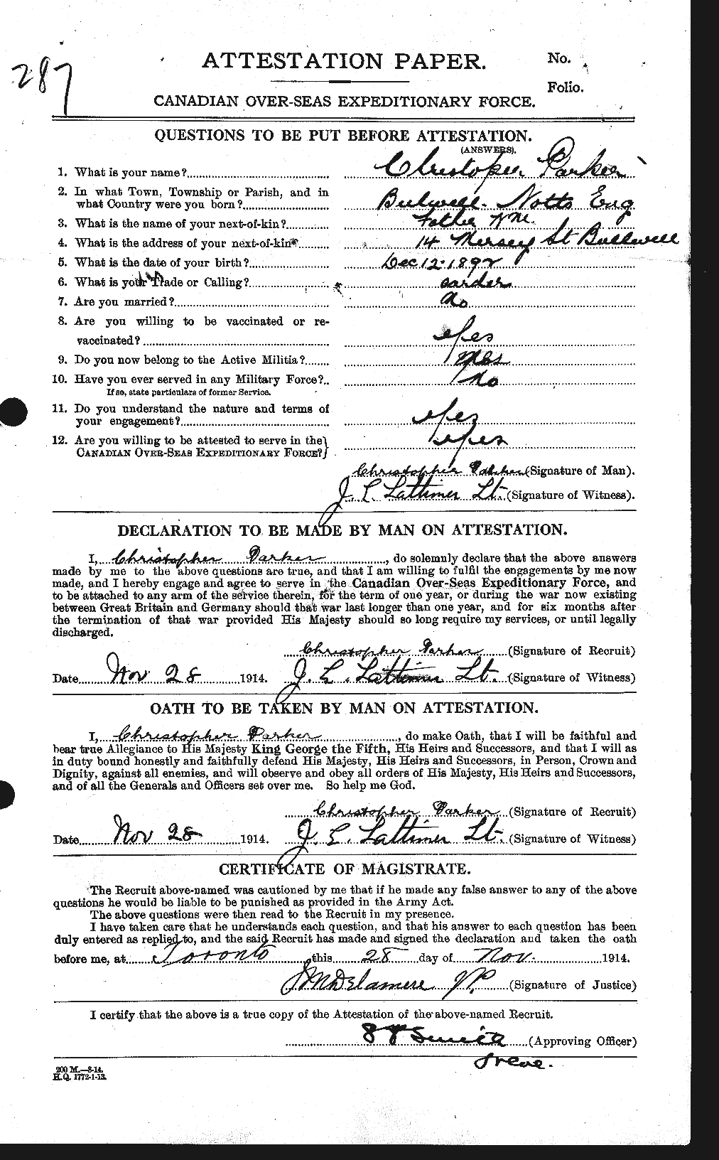 Personnel Records of the First World War - CEF 565080a