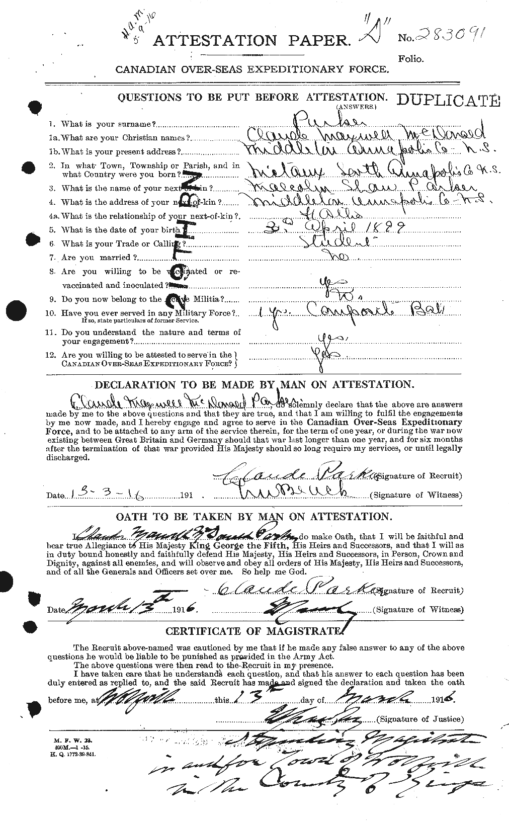 Personnel Records of the First World War - CEF 565089a
