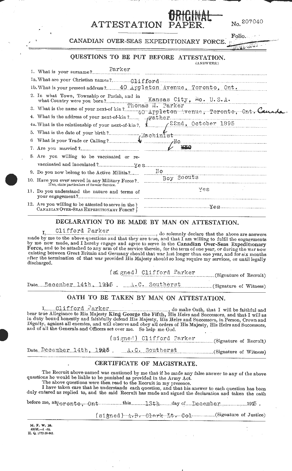 Personnel Records of the First World War - CEF 565091a