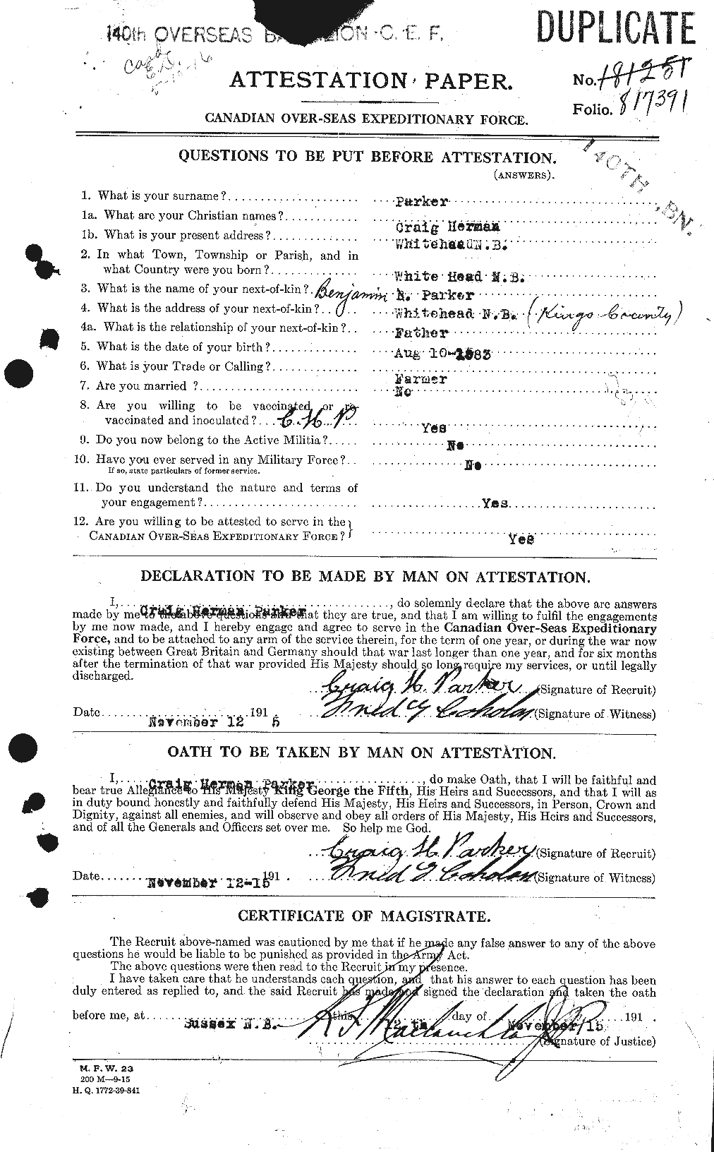 Personnel Records of the First World War - CEF 565098a