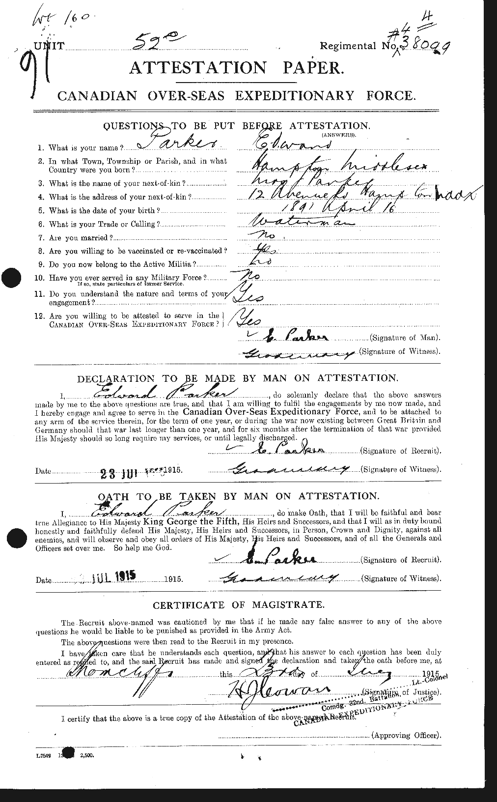 Personnel Records of the First World War - CEF 565131a
