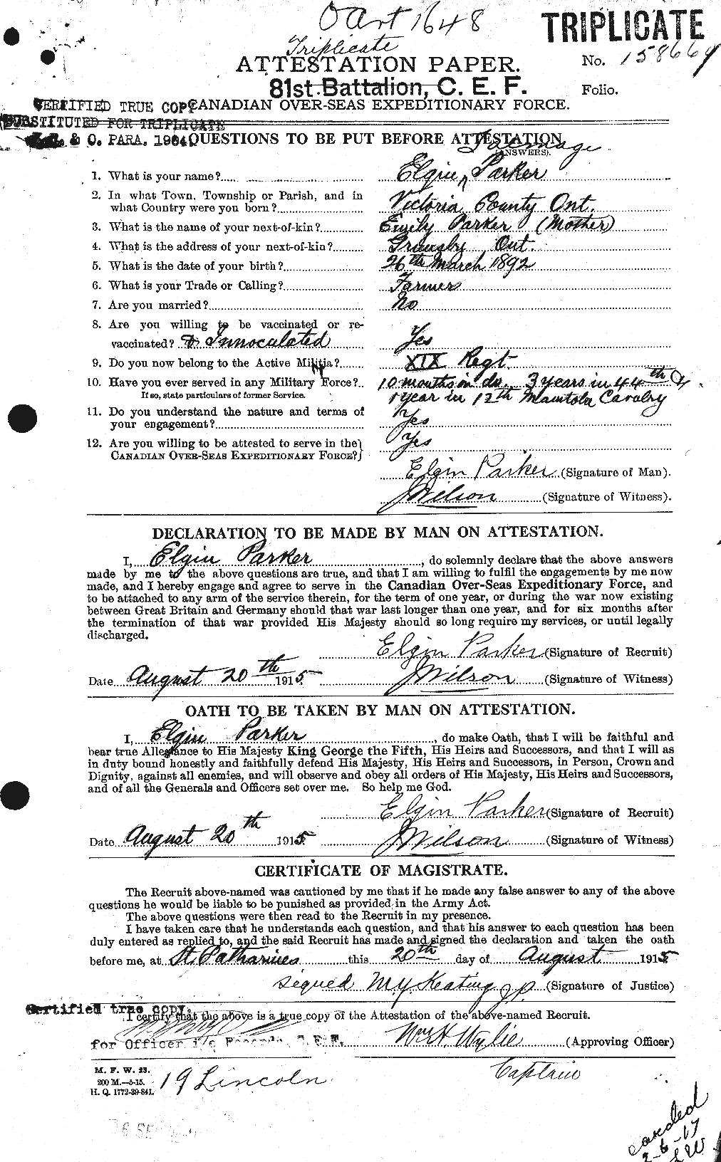 Personnel Records of the First World War - CEF 565142a