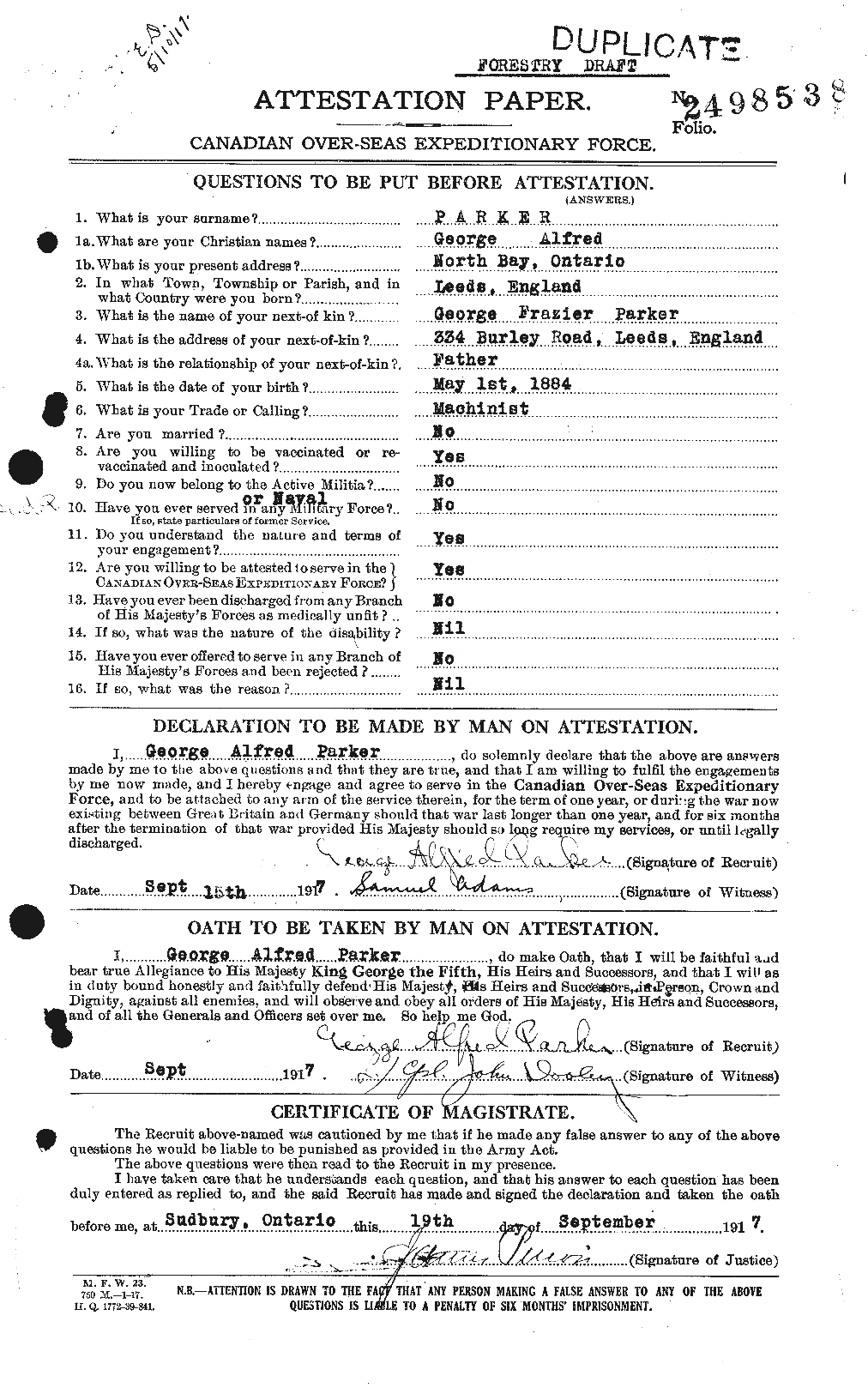Personnel Records of the First World War - CEF 565254a