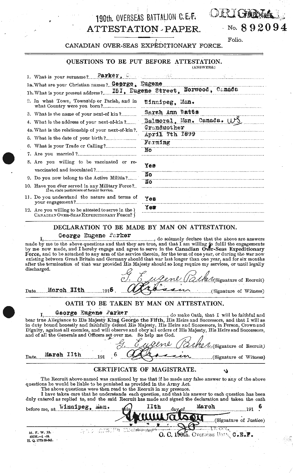 Personnel Records of the First World War - CEF 565258a