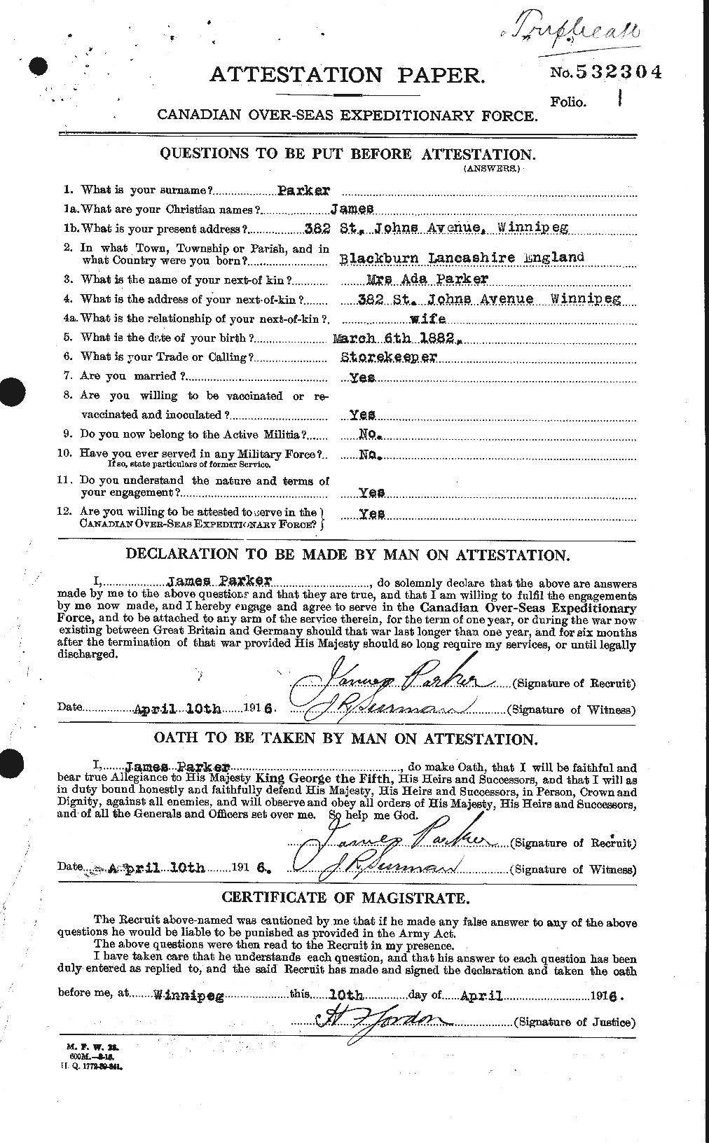 Personnel Records of the First World War - CEF 565414a