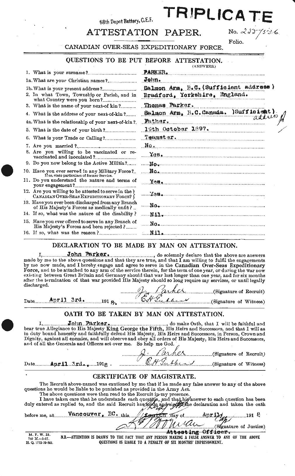 Personnel Records of the First World War - CEF 565454a