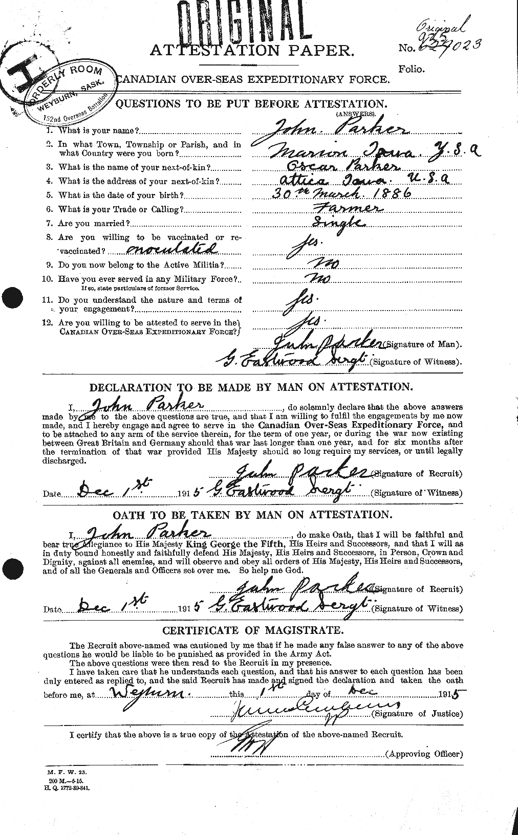 Personnel Records of the First World War - CEF 565455a