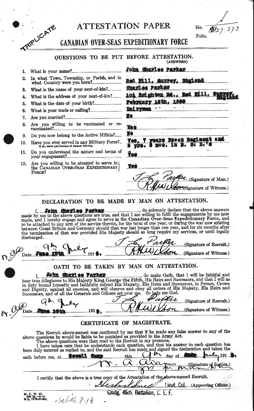 Personnel Records of the First World War - CEF 565464a