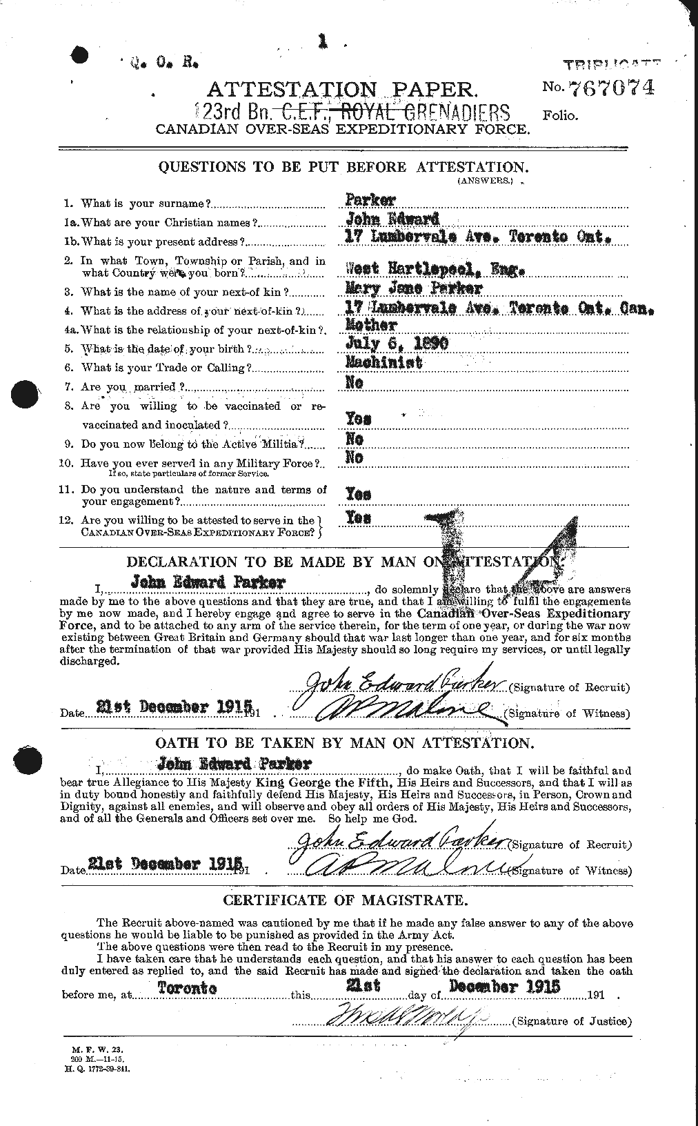Personnel Records of the First World War - CEF 565465a