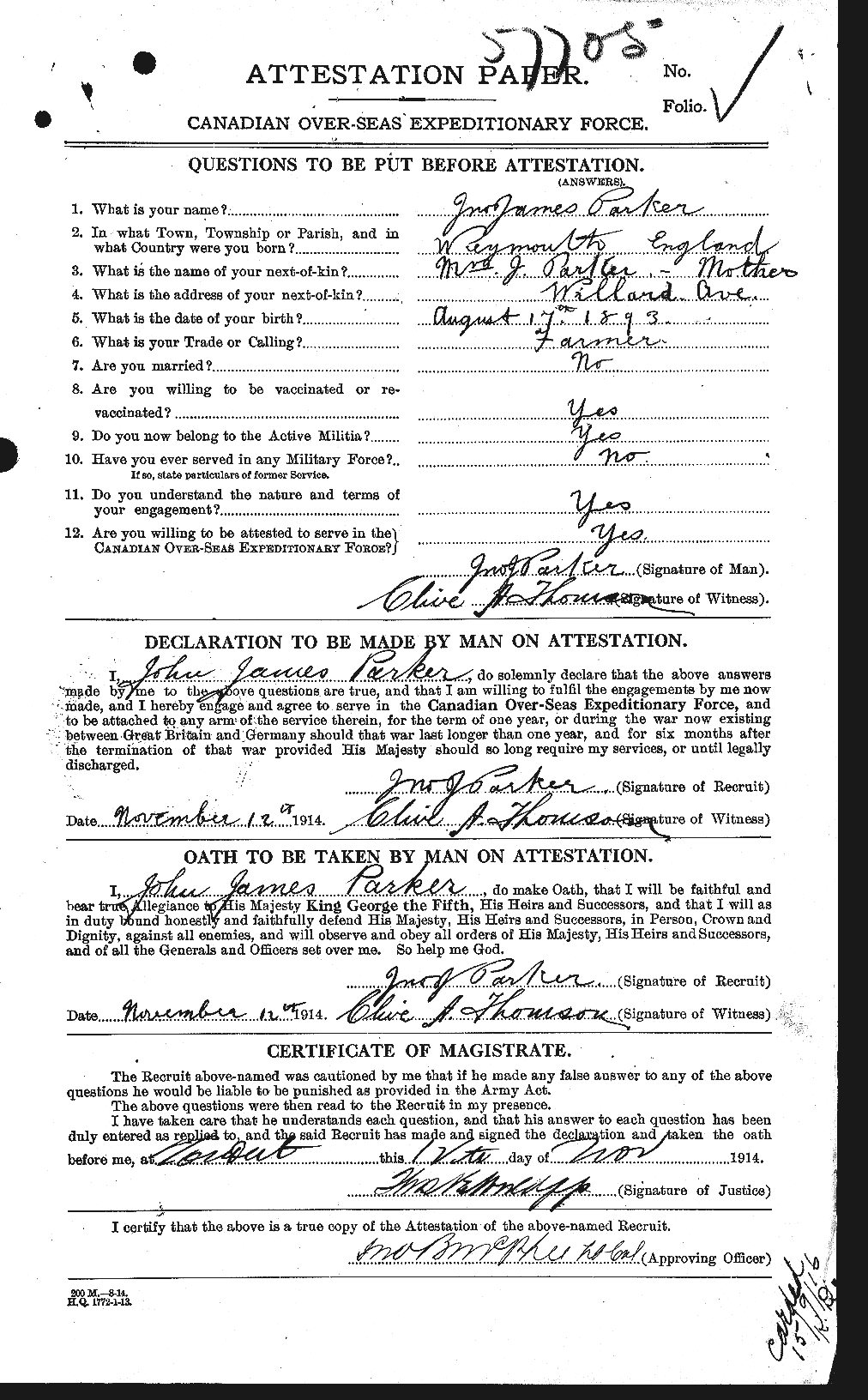 Personnel Records of the First World War - CEF 565478a