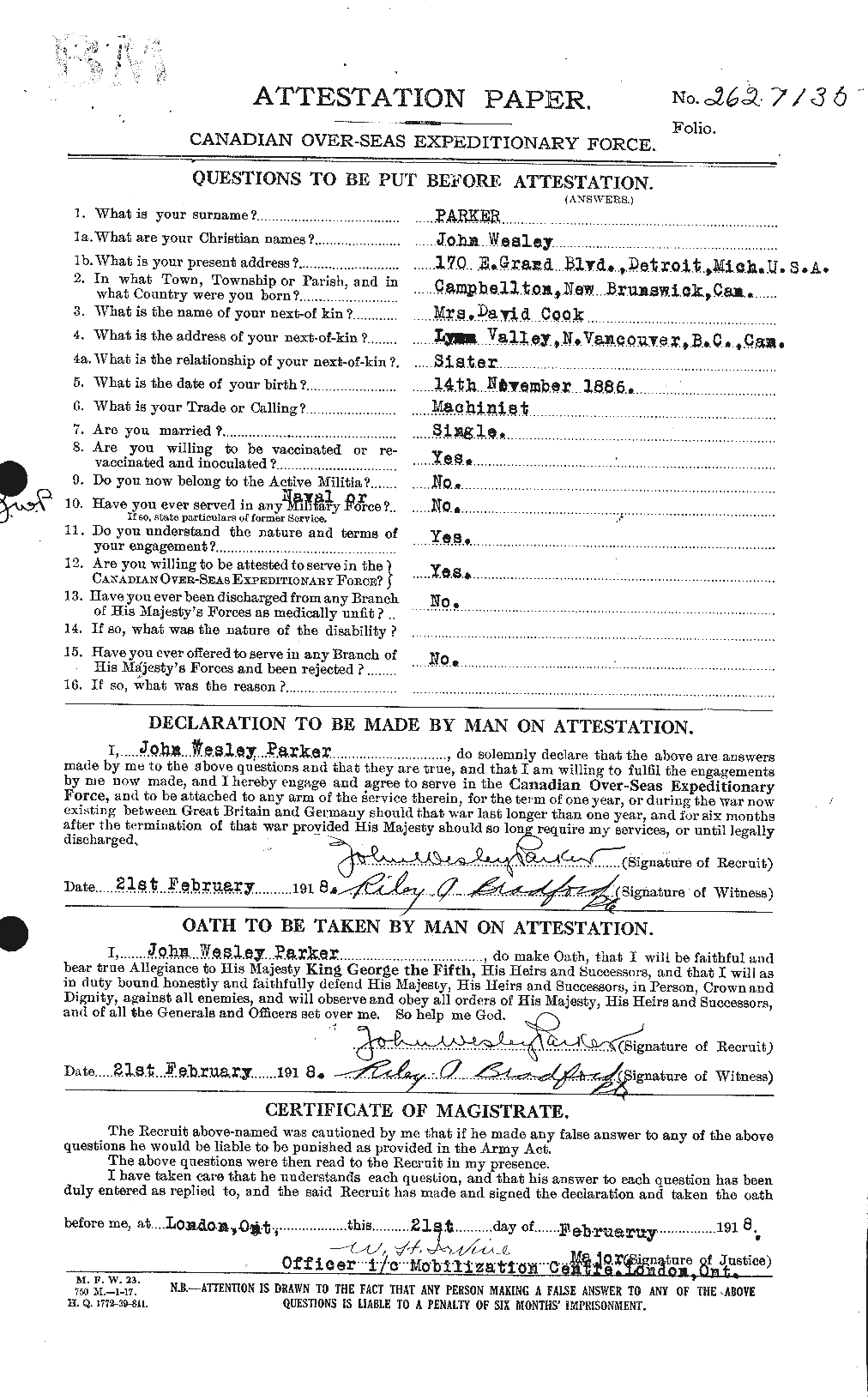Personnel Records of the First World War - CEF 565492a