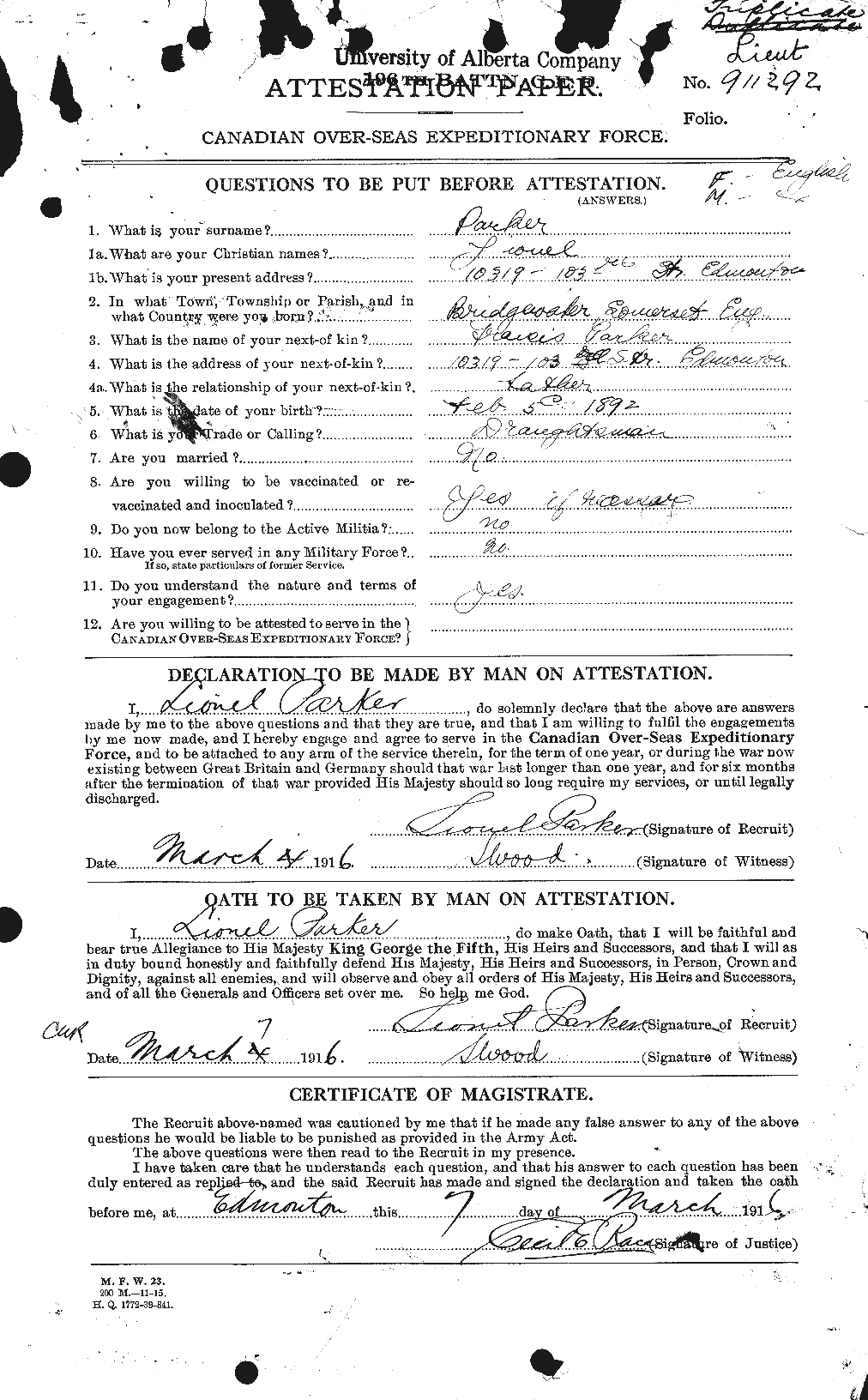 Personnel Records of the First World War - CEF 565533a