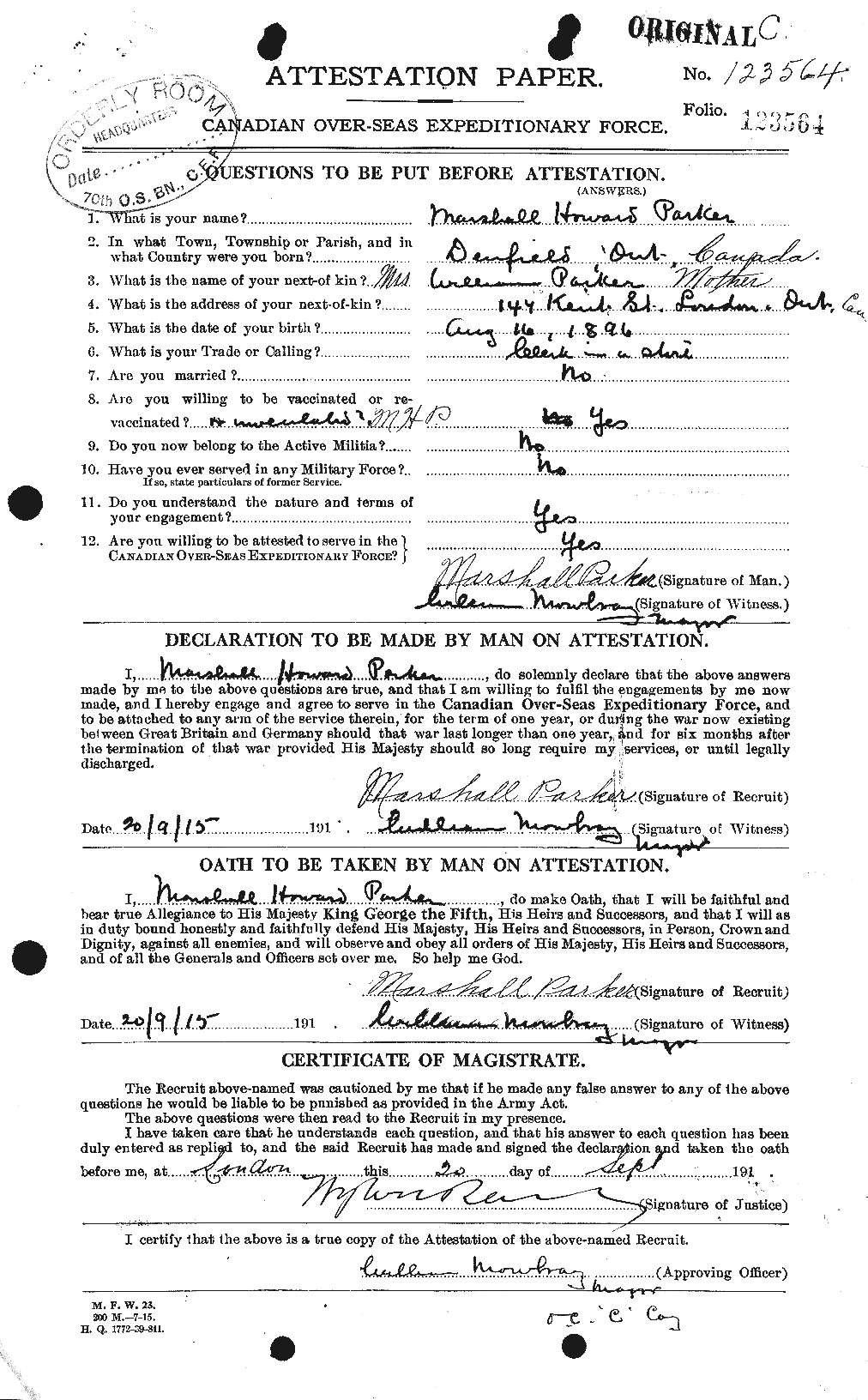 Personnel Records of the First World War - CEF 565544a