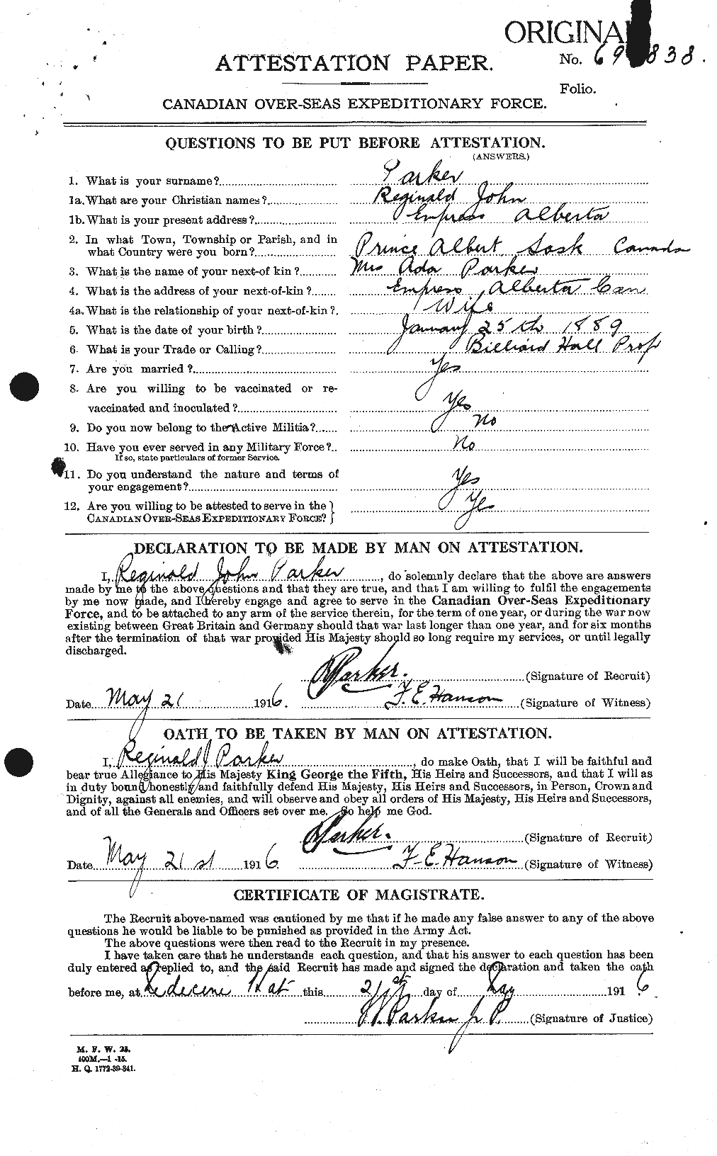 Personnel Records of the First World War - CEF 565578a