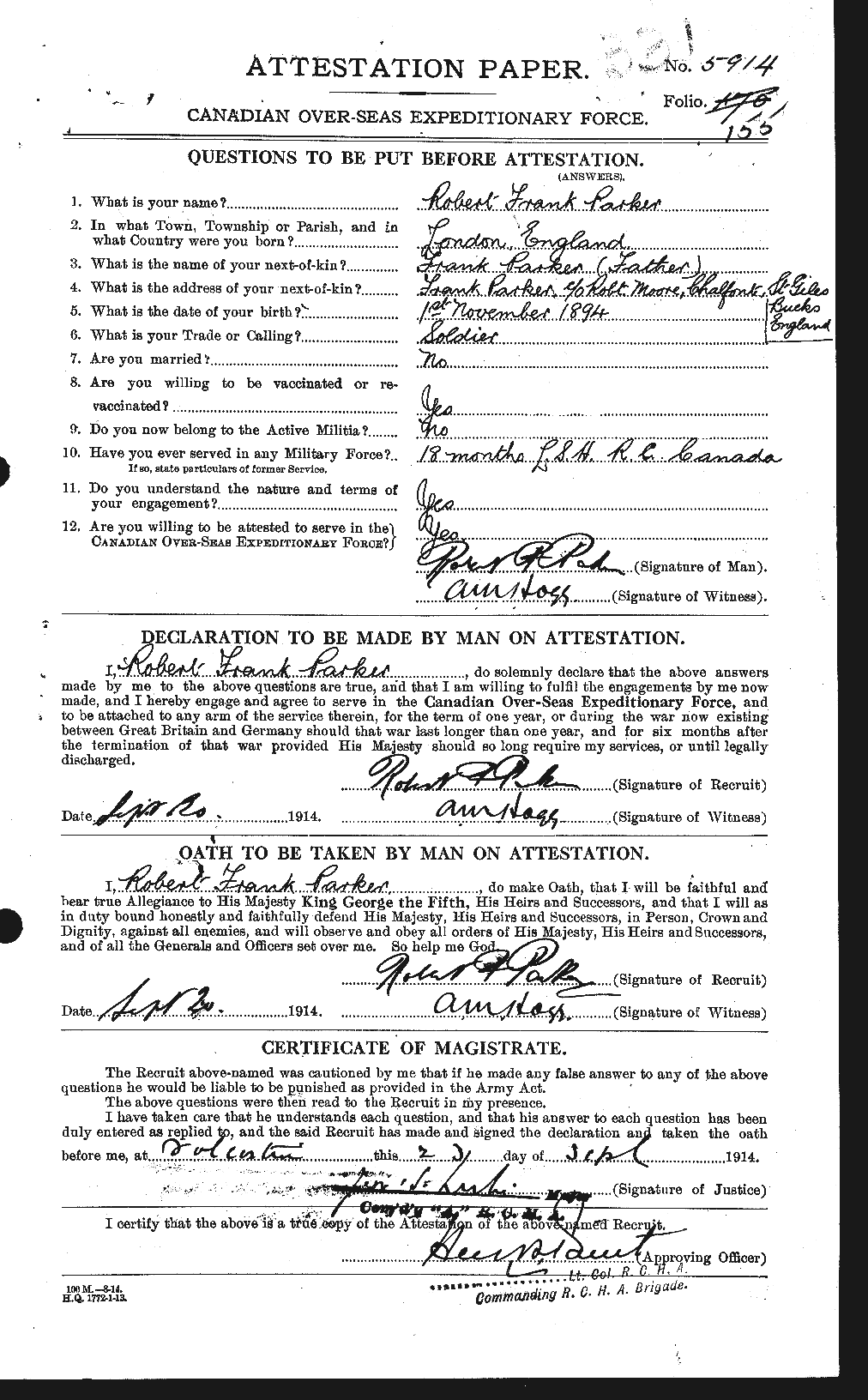 Personnel Records of the First World War - CEF 565601a