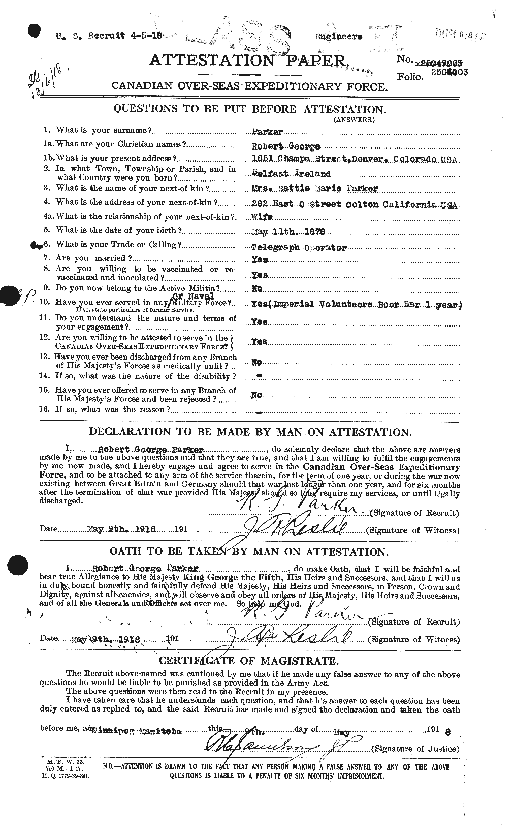 Personnel Records of the First World War - CEF 565603a