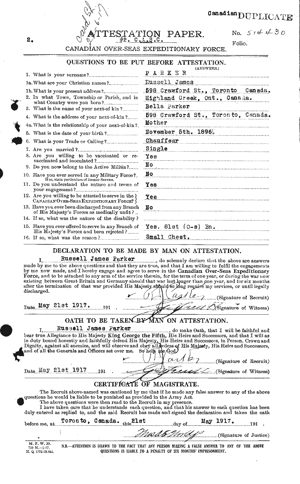 Personnel Records of the First World War - CEF 565618a