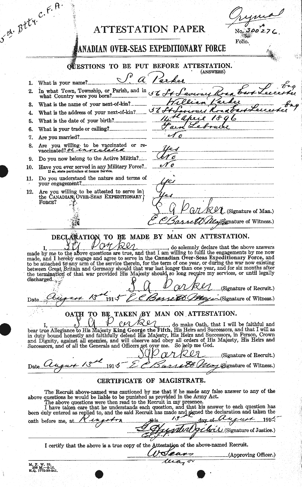 Personnel Records of the First World War - CEF 565619a