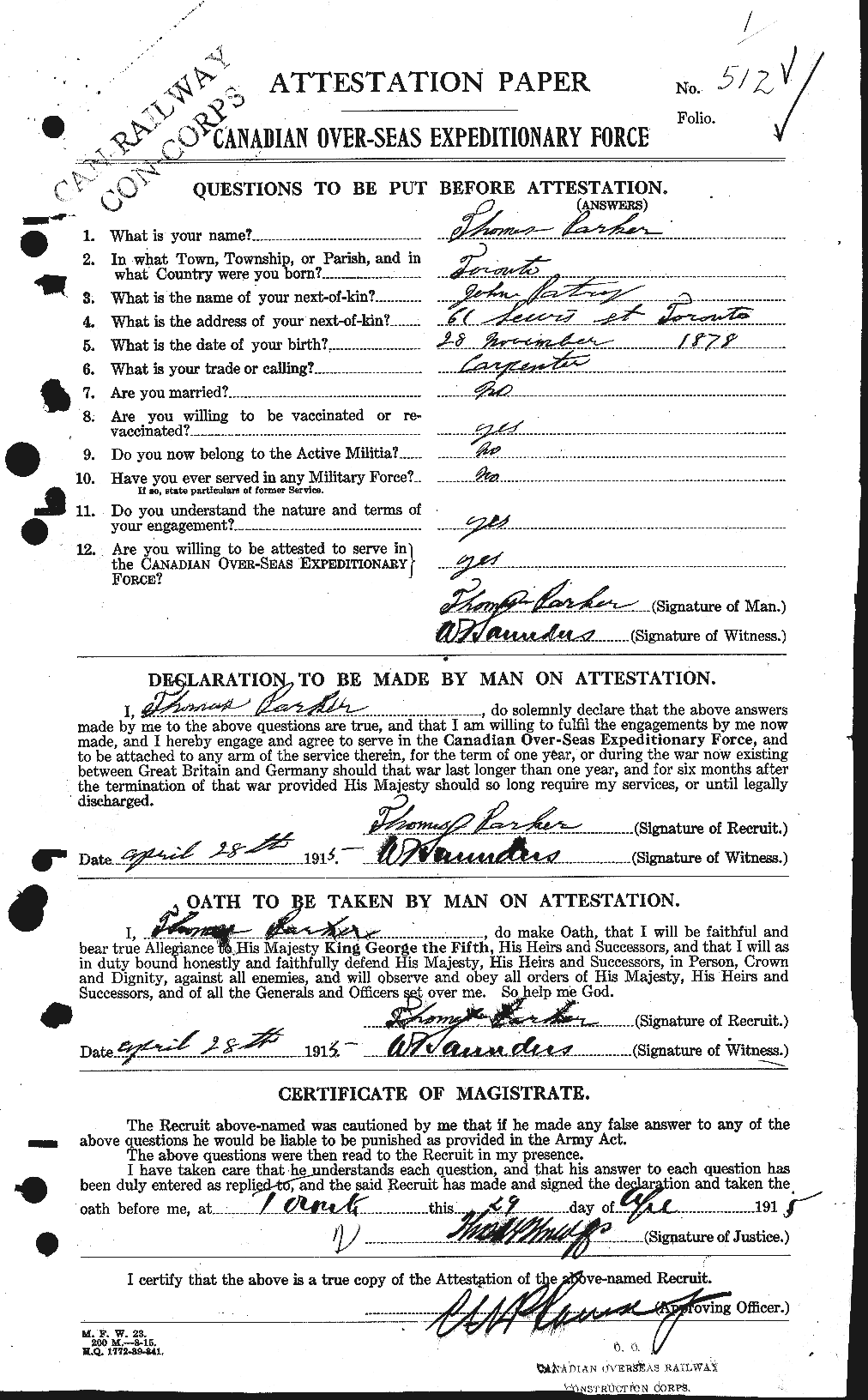 Personnel Records of the First World War - CEF 565656a