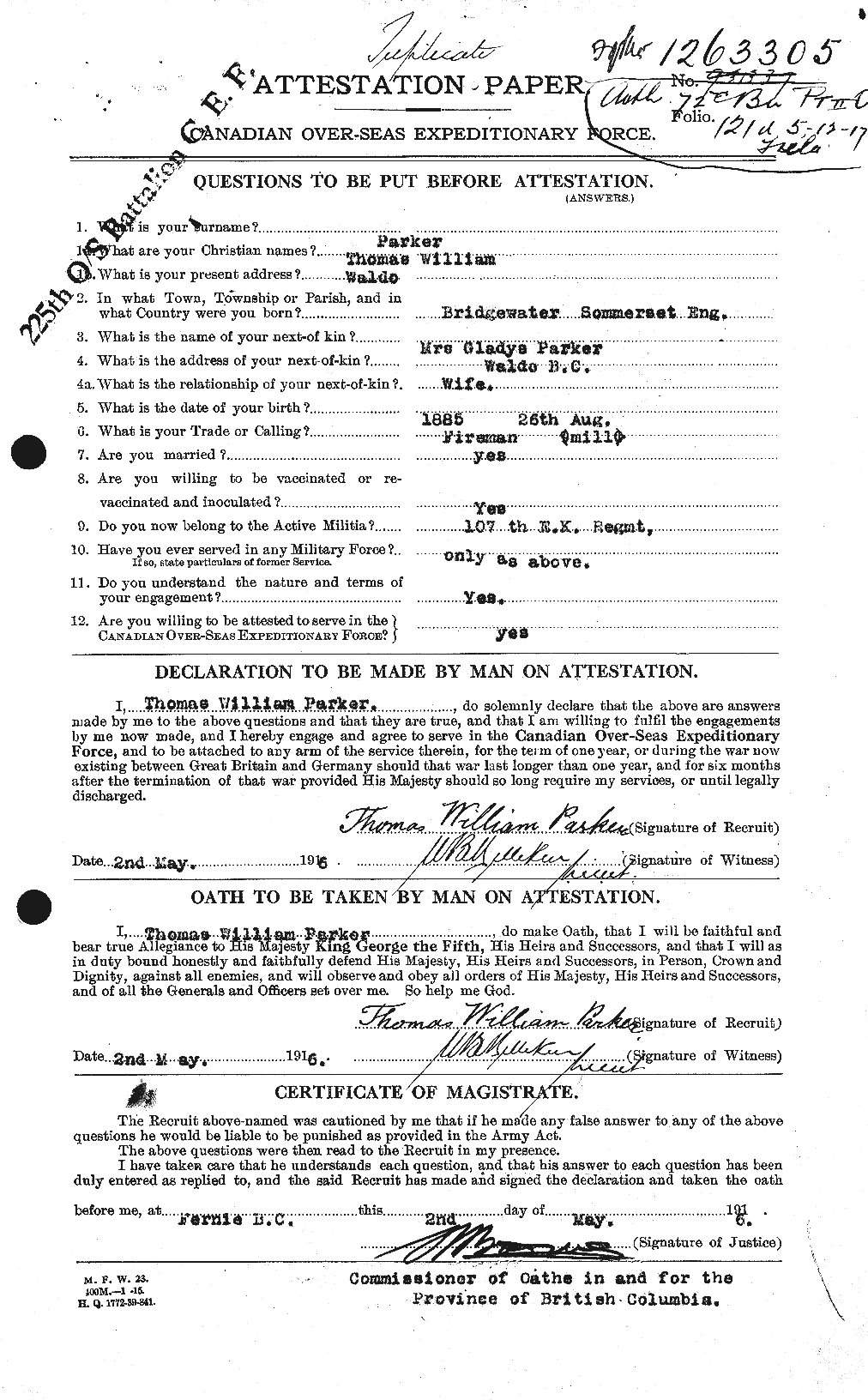 Personnel Records of the First World War - CEF 565672a