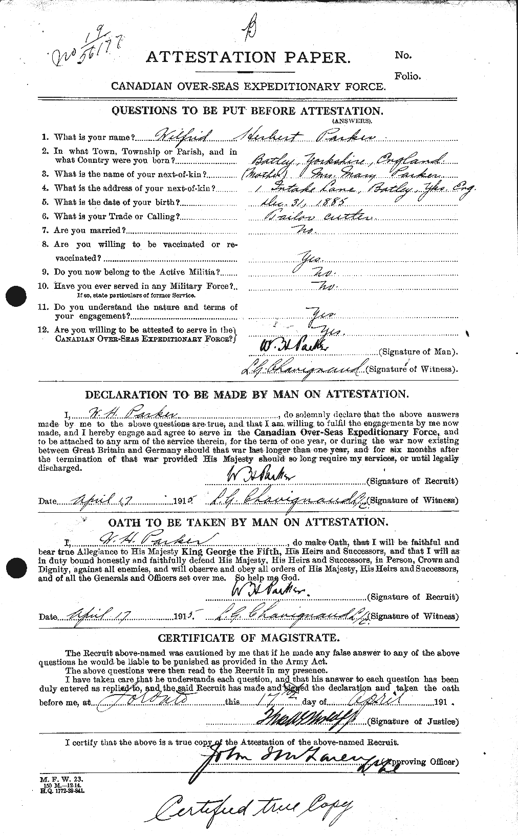 Personnel Records of the First World War - CEF 565707a