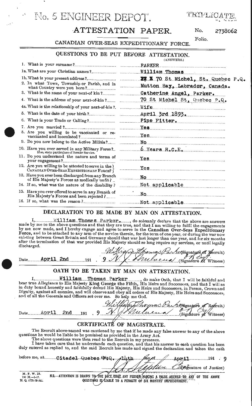 Personnel Records of the First World War - CEF 565787a