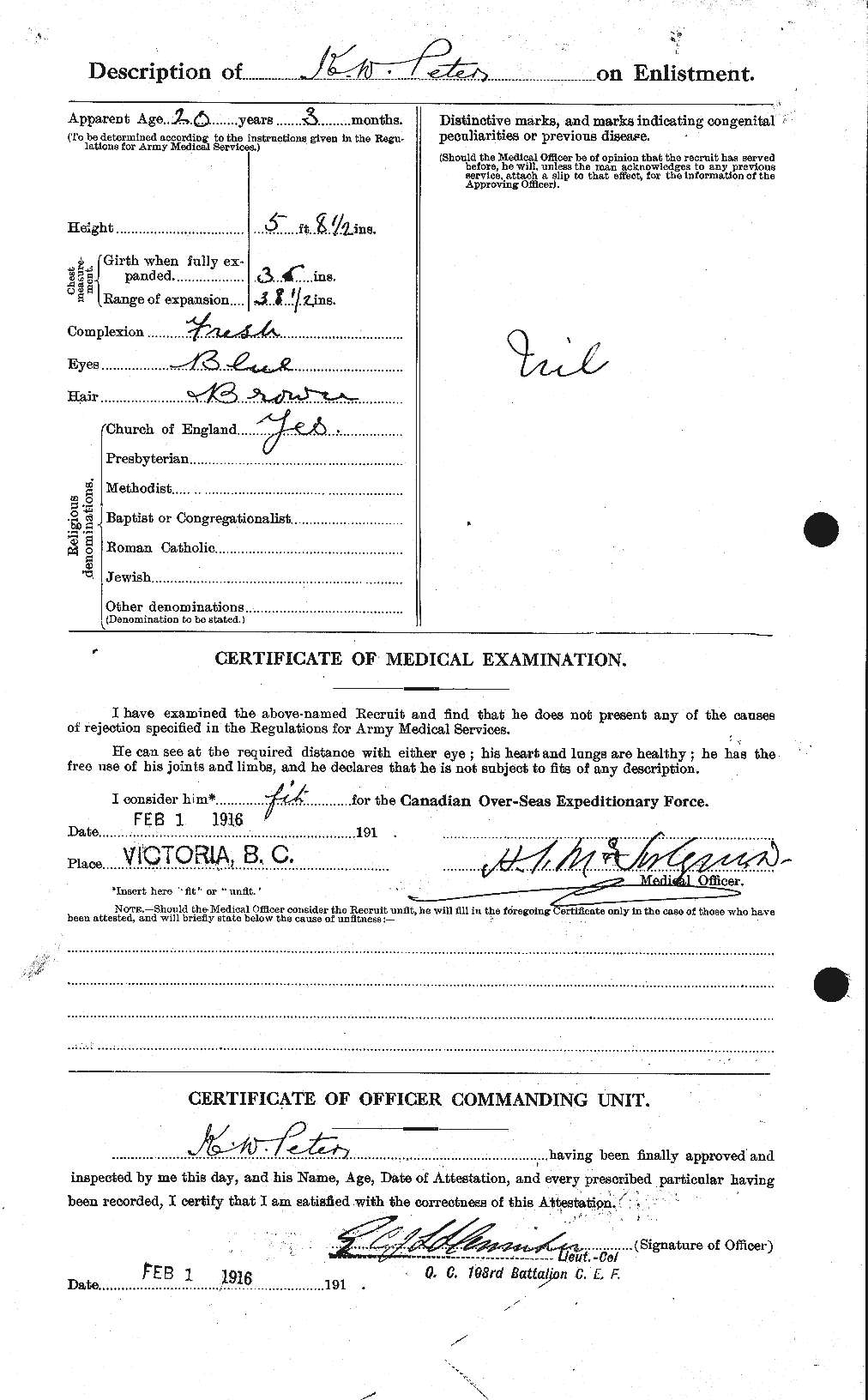 Dossiers du Personnel de la Première Guerre mondiale - CEC 575287b