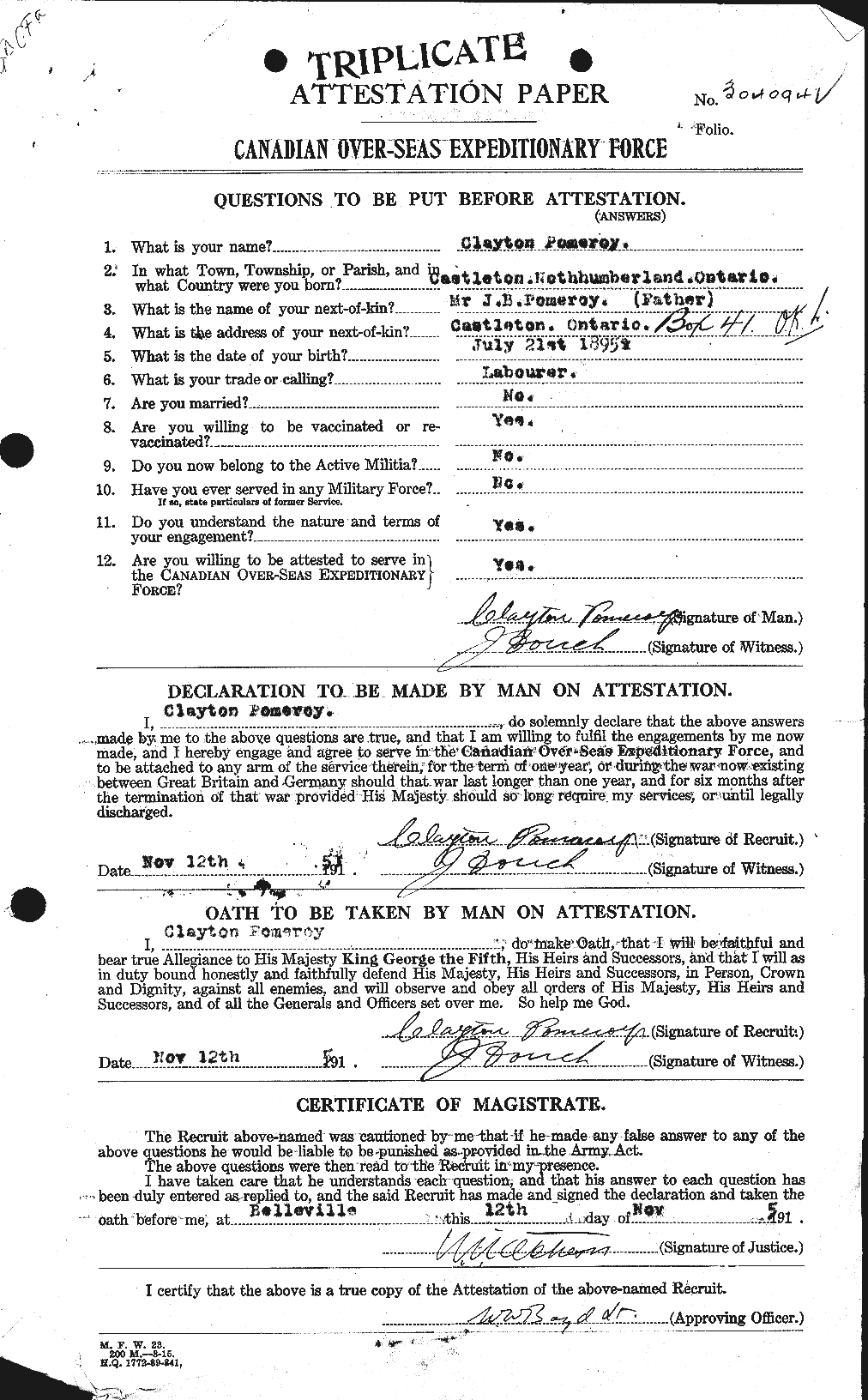 Dossiers du Personnel de la Première Guerre mondiale - CEC 580658a