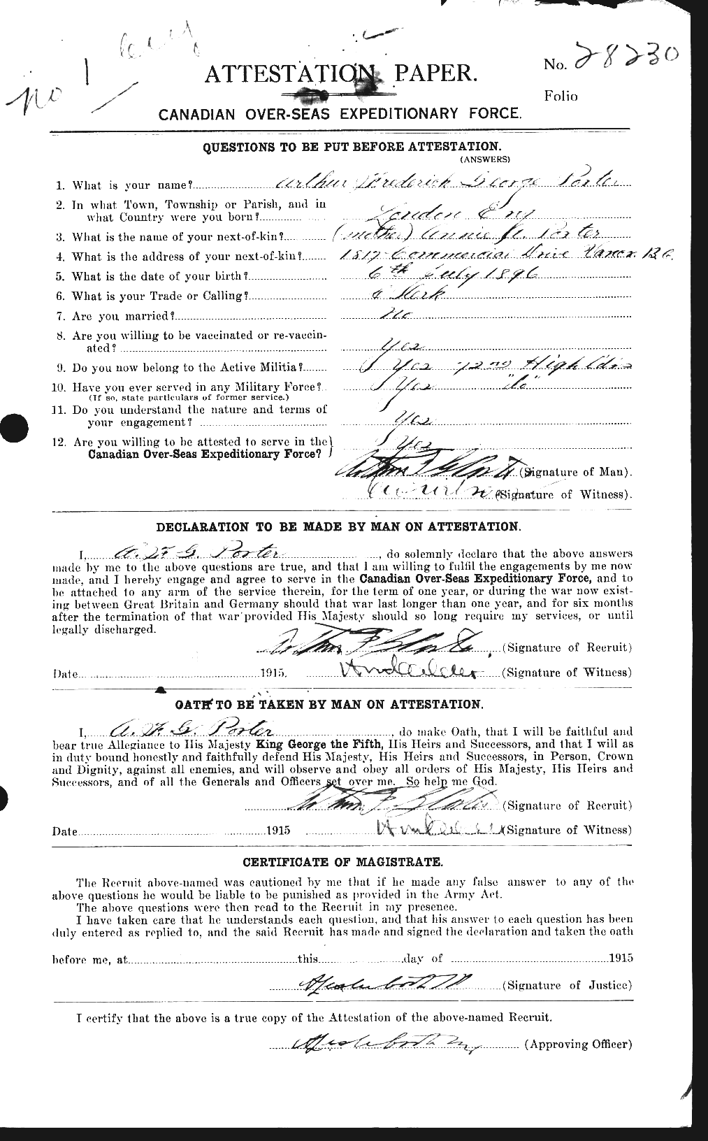 Dossiers du Personnel de la Première Guerre mondiale - CEC 581801a