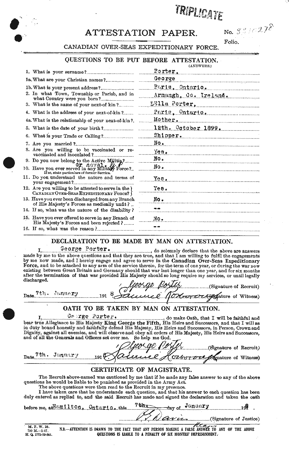 Dossiers du Personnel de la Première Guerre mondiale - CEC 583122a