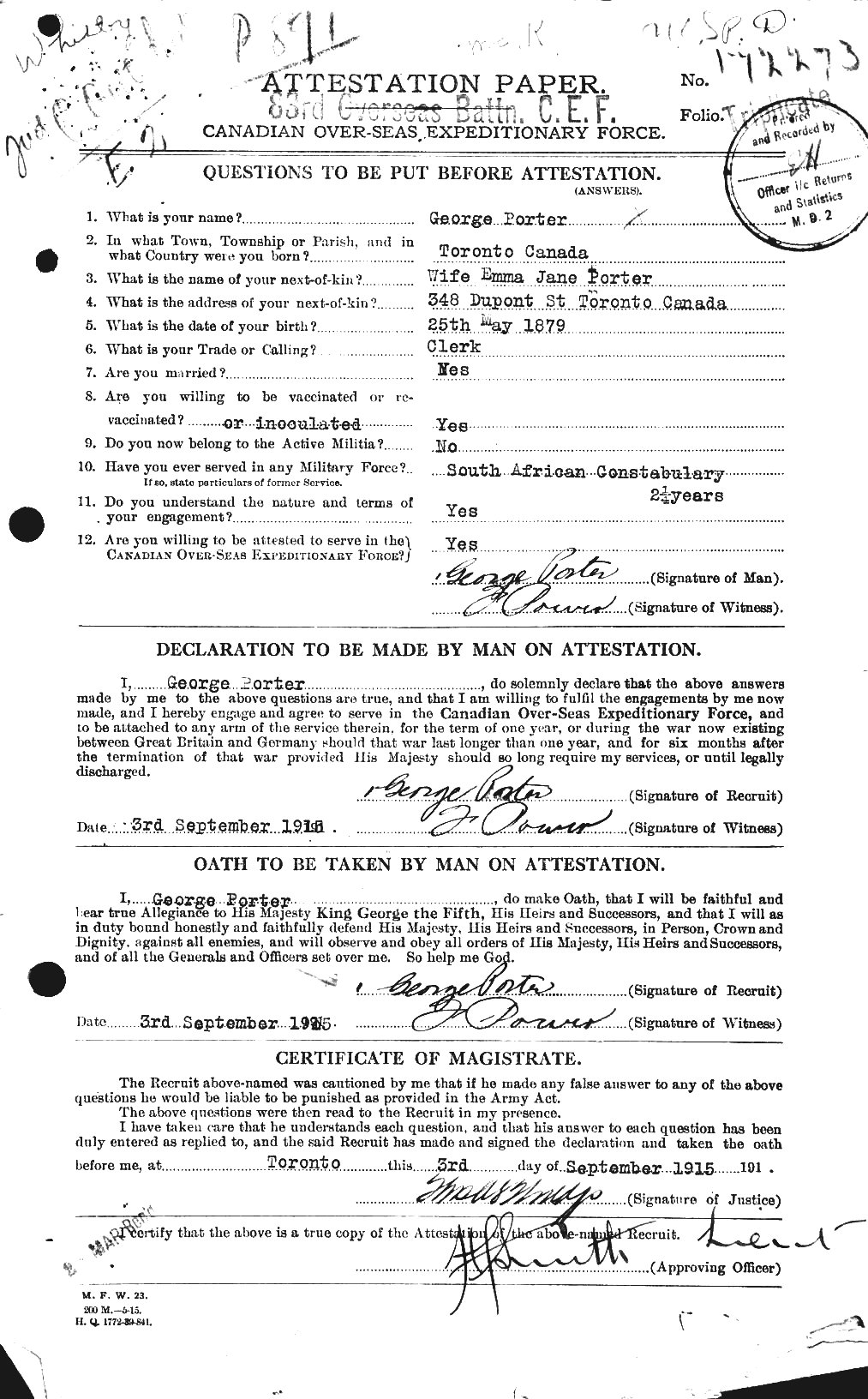 Personnel Records of the First World War - CEF 583592a