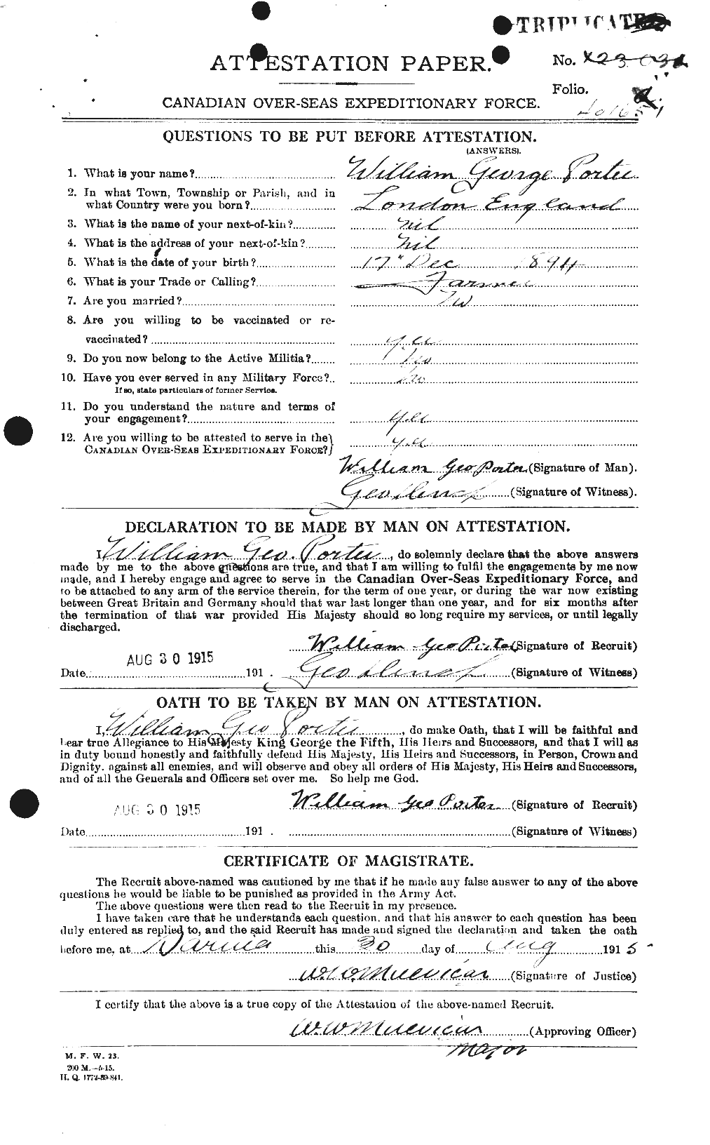 Dossiers du Personnel de la Première Guerre mondiale - CEC 583891a