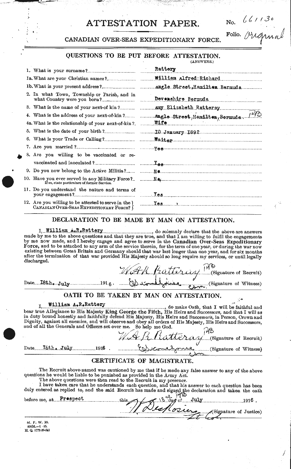 Dossiers du Personnel de la Première Guerre mondiale - CEC 595672a